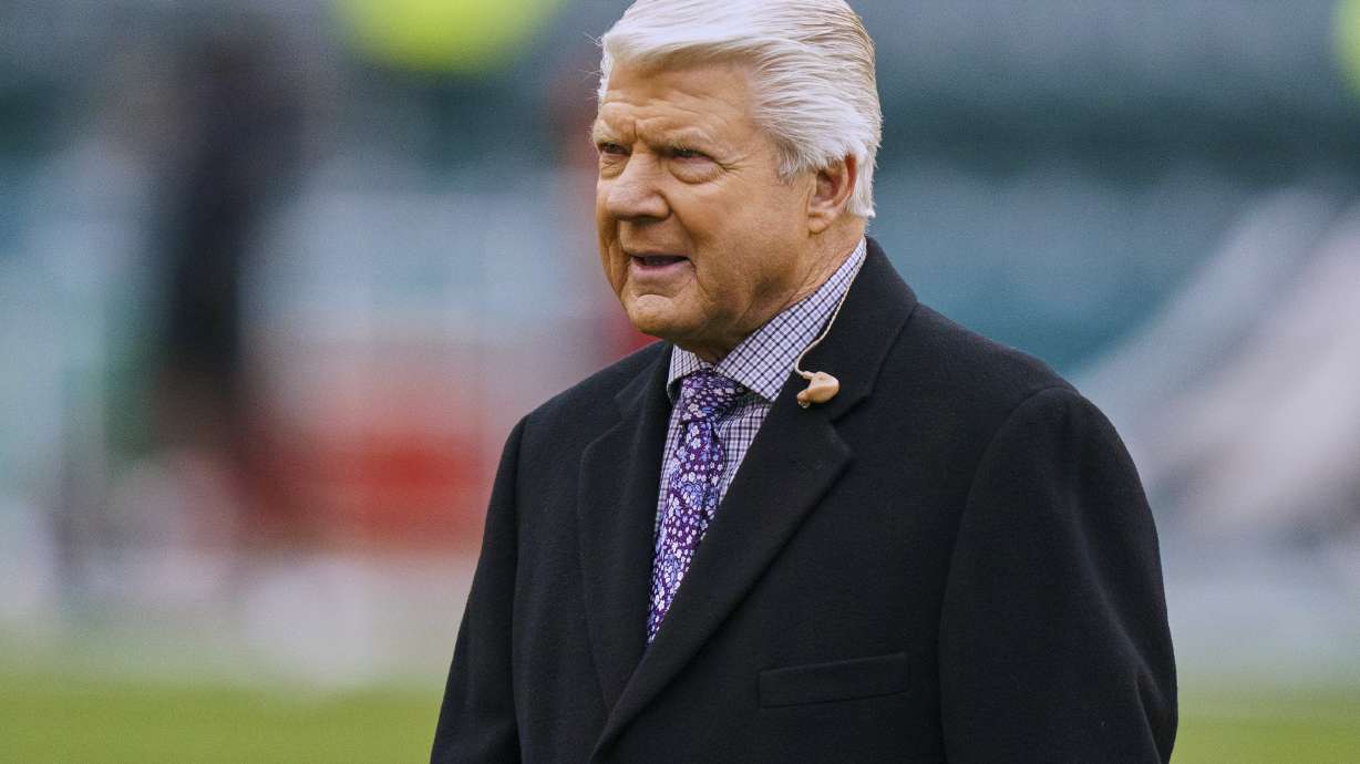 FILE - Fox Sports analyst and Former Dallas Cowboys head coach Jimmy Johnson looks on prior to the NFC Championship NFL football game between the San Francisco 49ers and the Philadelphia Eagles, Jan. 29, 2023, in Philadelphia.