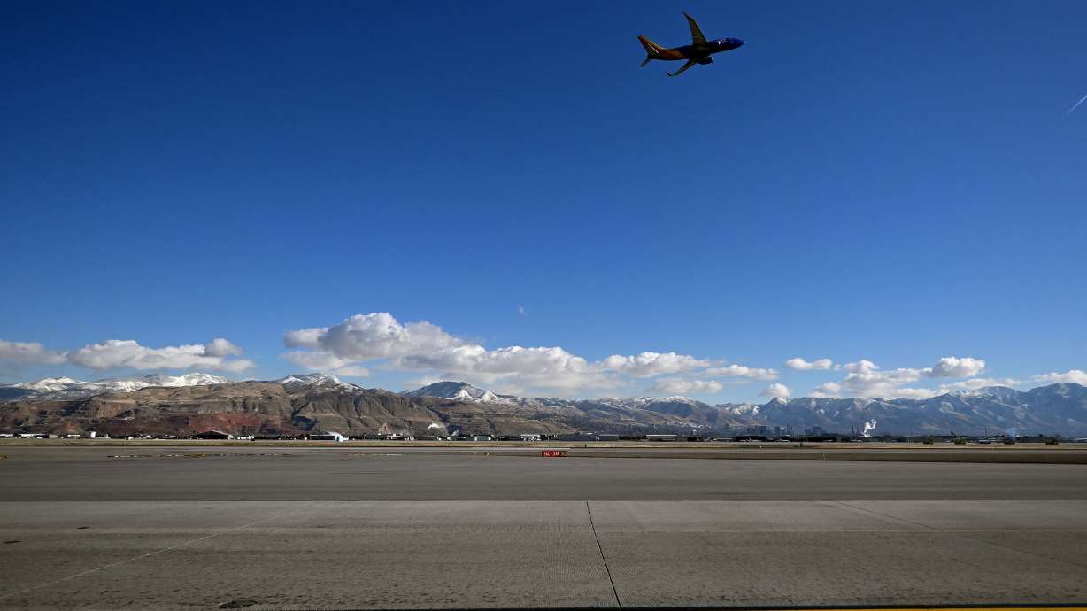 A Southwest Airlines plane lifts off at the Salt Lake City International Airport on Dec. 31, 2024. Airplanes are spraying chemicals to bounce the heat of the sun back into the atmosphere.