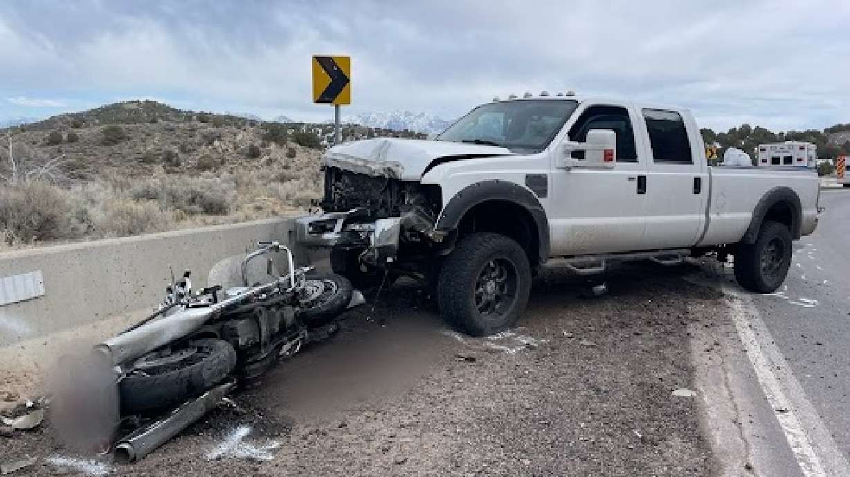 One man died in a collision involving a motorcycle and a pickup truck on U.S. 6 near Eureka, Juab County, on Sunday, according to the Utah Highway Patrol.
