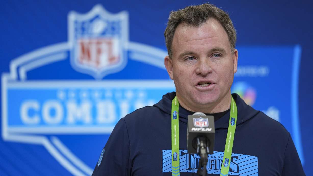 Tennessee Titans general manager Mike Borgonzi speaks during a press conference at the NFL football scouting combine in Indianapolis, Tuesday, Feb. 25, 2025.