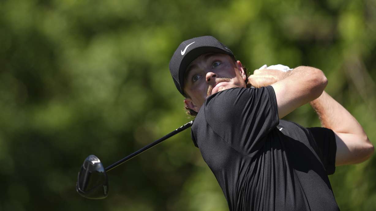Luke Clanton tees off on the third hole during the final round of the Cognizant Classic golf tournament, Sunday, March 2, 2025, in Palm Beach Gardens, Fla.