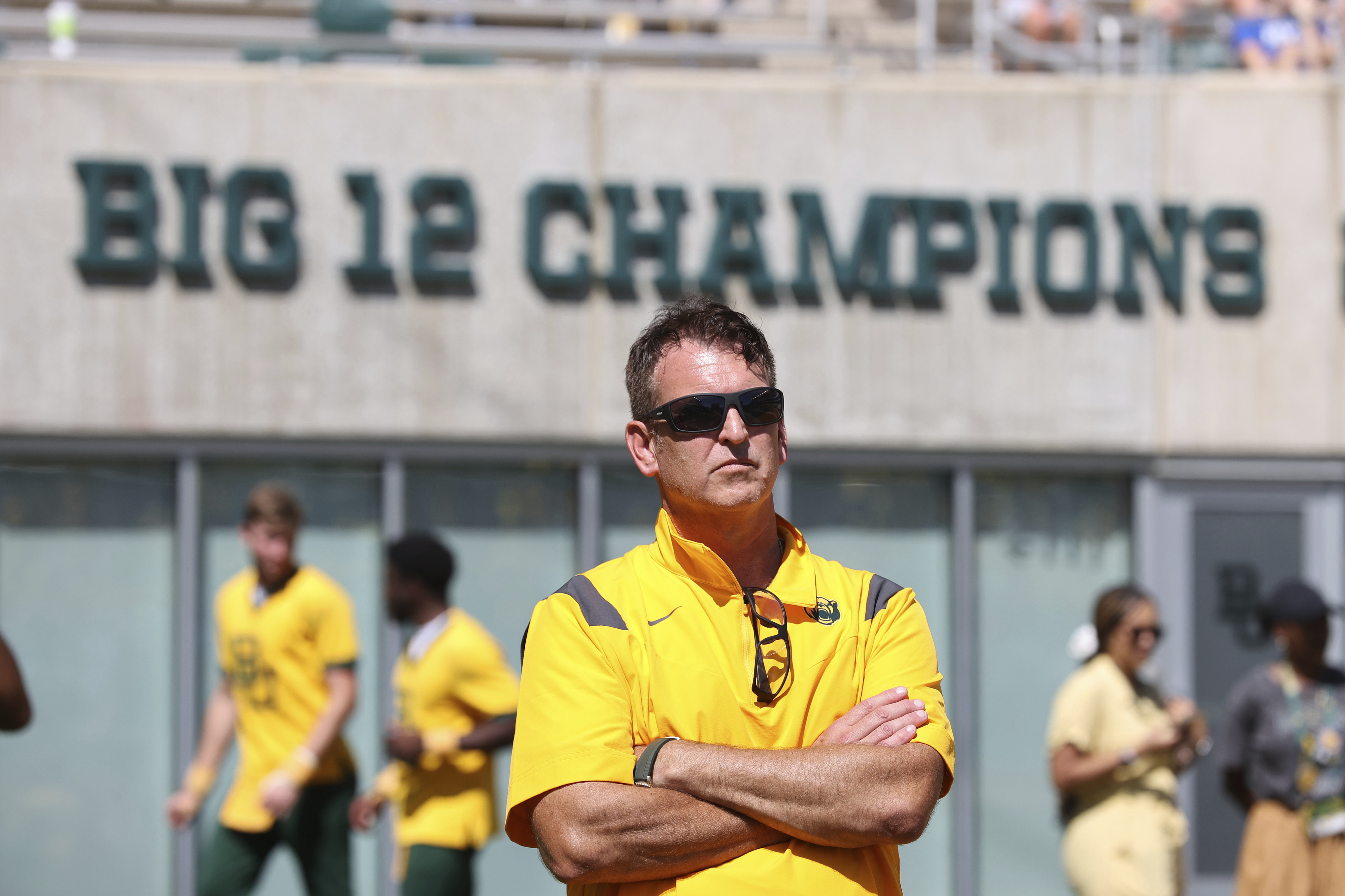FILE - Baylor athletic director Mack Rhoades looks on from the sideline during an NCAA college football game against BYU, Saturday, Sept. 28, 2024, in Waco, Texas. 