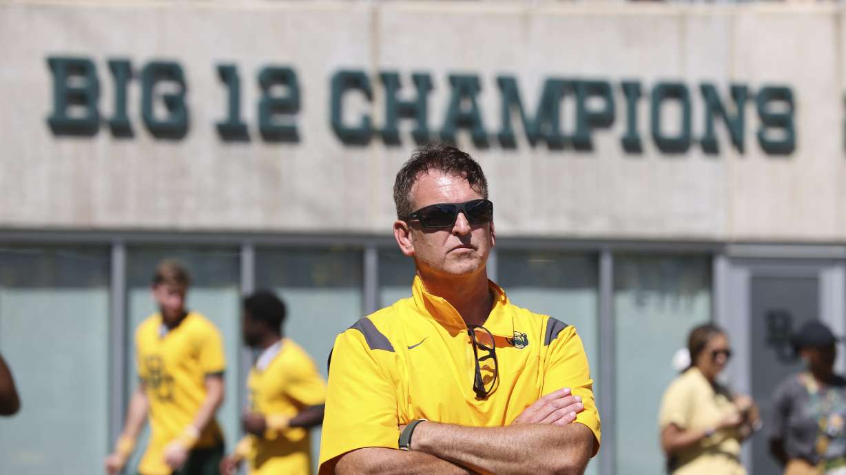FILE - Baylor athletic director Mack Rhoades looks on from the sideline during an NCAA college football game against BYU, Saturday, Sept. 28, 2024, in Waco, Texas.