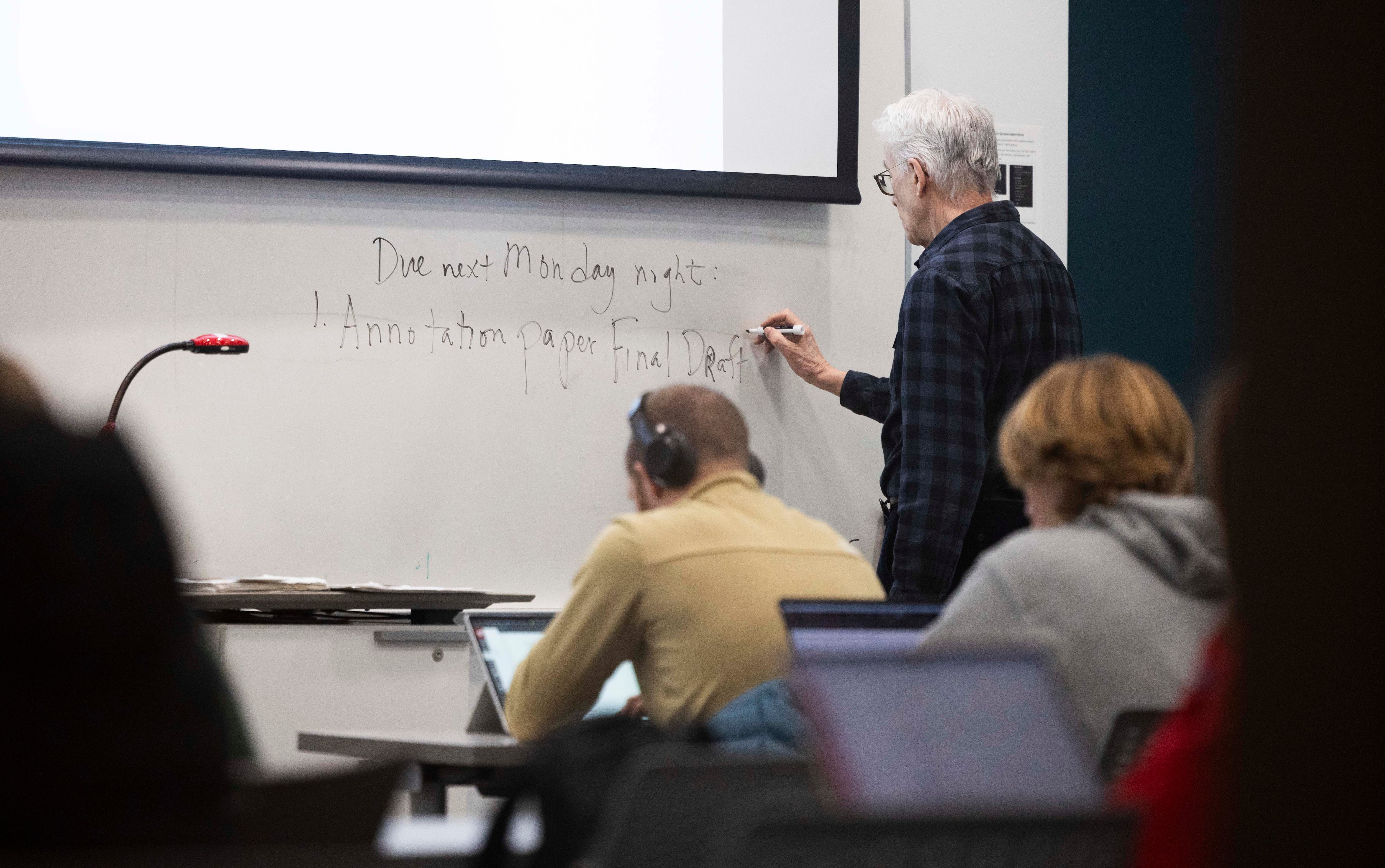 A class is taught in the Carolyn and Kem Gardner Commons building on the campus of the University of Utah in Salt Lake City on Feb. 19.