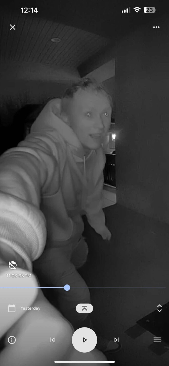 A screenshot from Karina Thompson’s doorbell camera shows the individuals at her door in Lehi Monday night.
