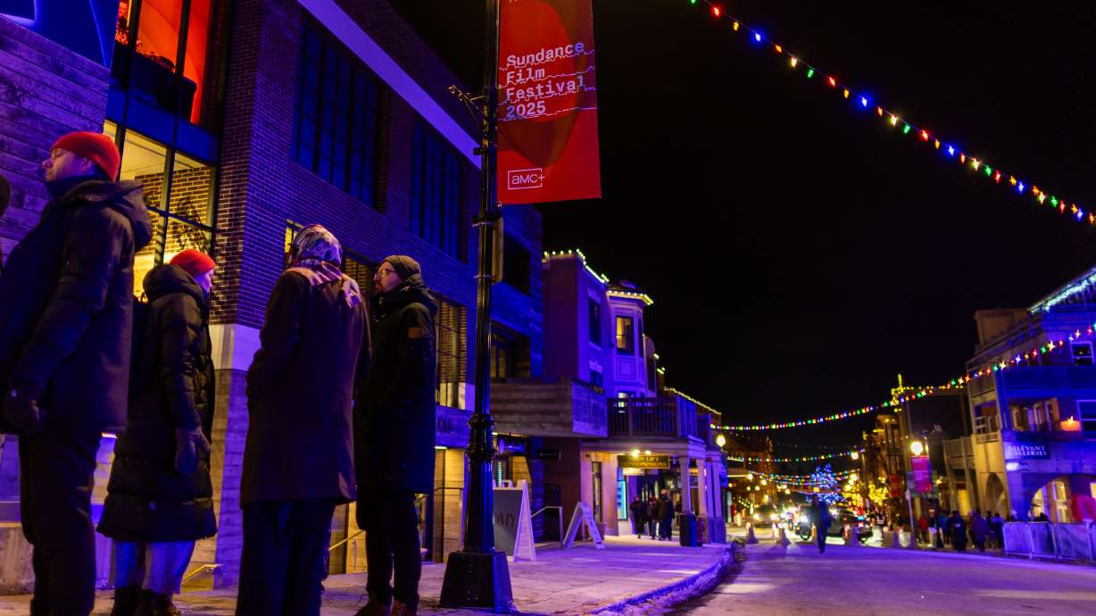 A line for a party on Main Street during the Sundance Film Festival in Park City on Jan. 24. Production is slated to begin this month in Park City on a new movie written and directed by "Succession" creator Jesse Armstrong.