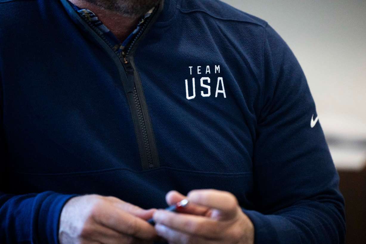 Brad Wilson, the new CEO of the Organizing Committee for the 2034 Olympic and Paralympic Winter Games, wears a Team USA sweater during an interview with the Deseret News at his office in Farmington on Feb. 28.