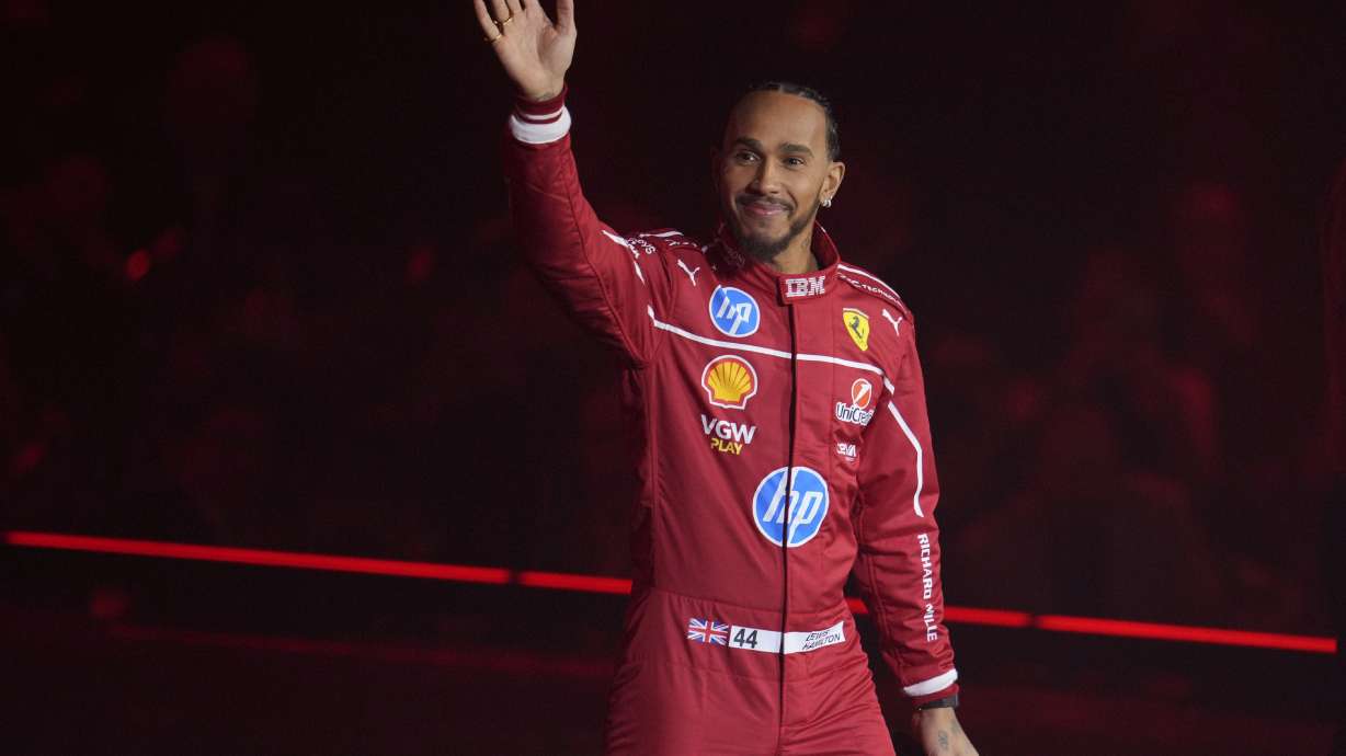 FILE - Ferrari driver Lewis Hamilton of Britain attends the F1 75 Live launch event at the O2 arena in London, Tuesday, Feb. 18, 2025.