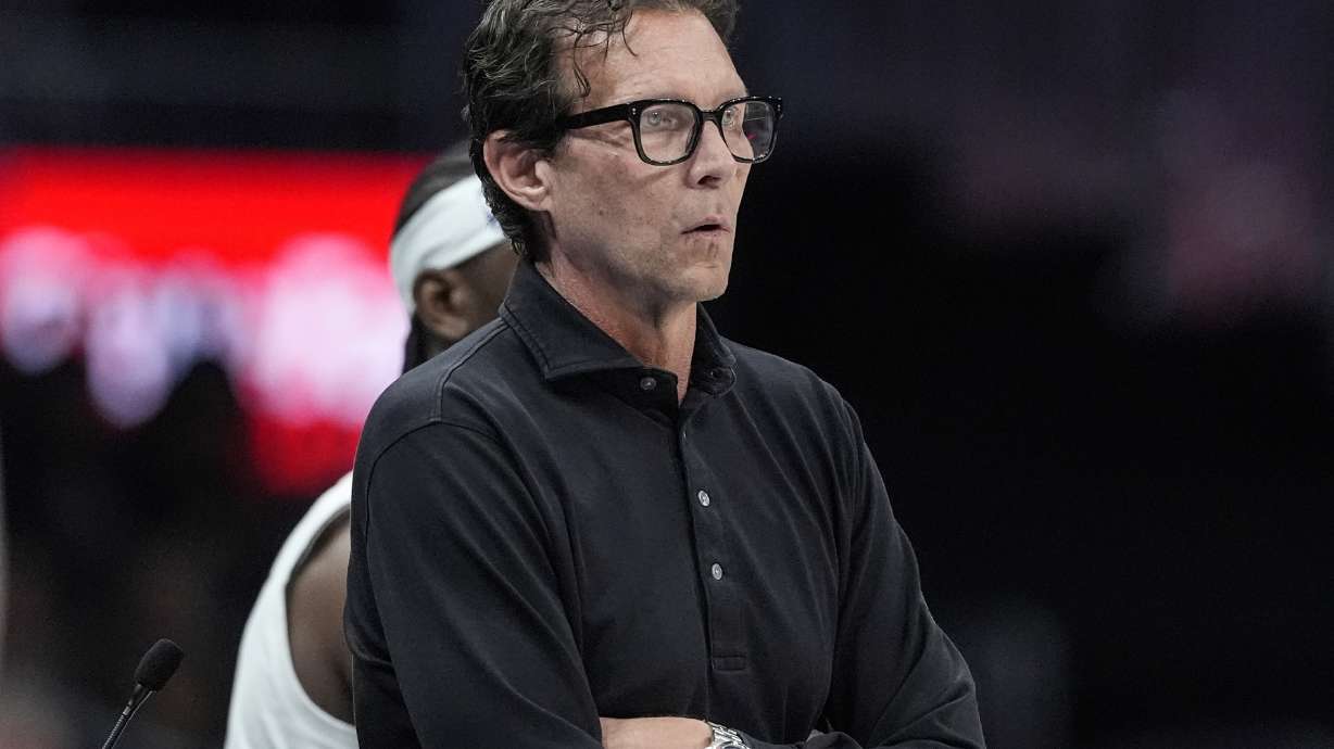 Atlanta Hawks head coach Quin Snyder watches play against the Oklahoma City Thunder during the first half of an NBA basketball game, Friday, Feb. 28, 2025, in Atlanta.