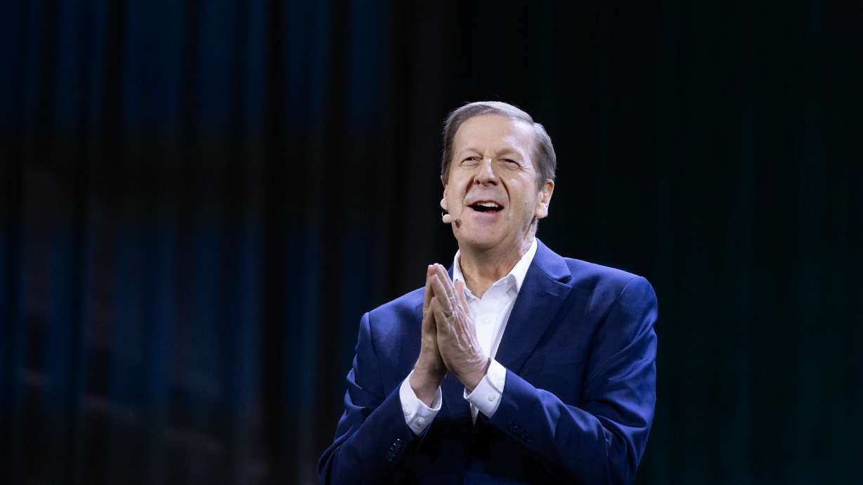 Steve Rockwood, president and CEO of FamilySearch International, speaks at RootsTech 2025 at the Salt Palace Convention Center in Salt Lake City on Thursday, March 6.