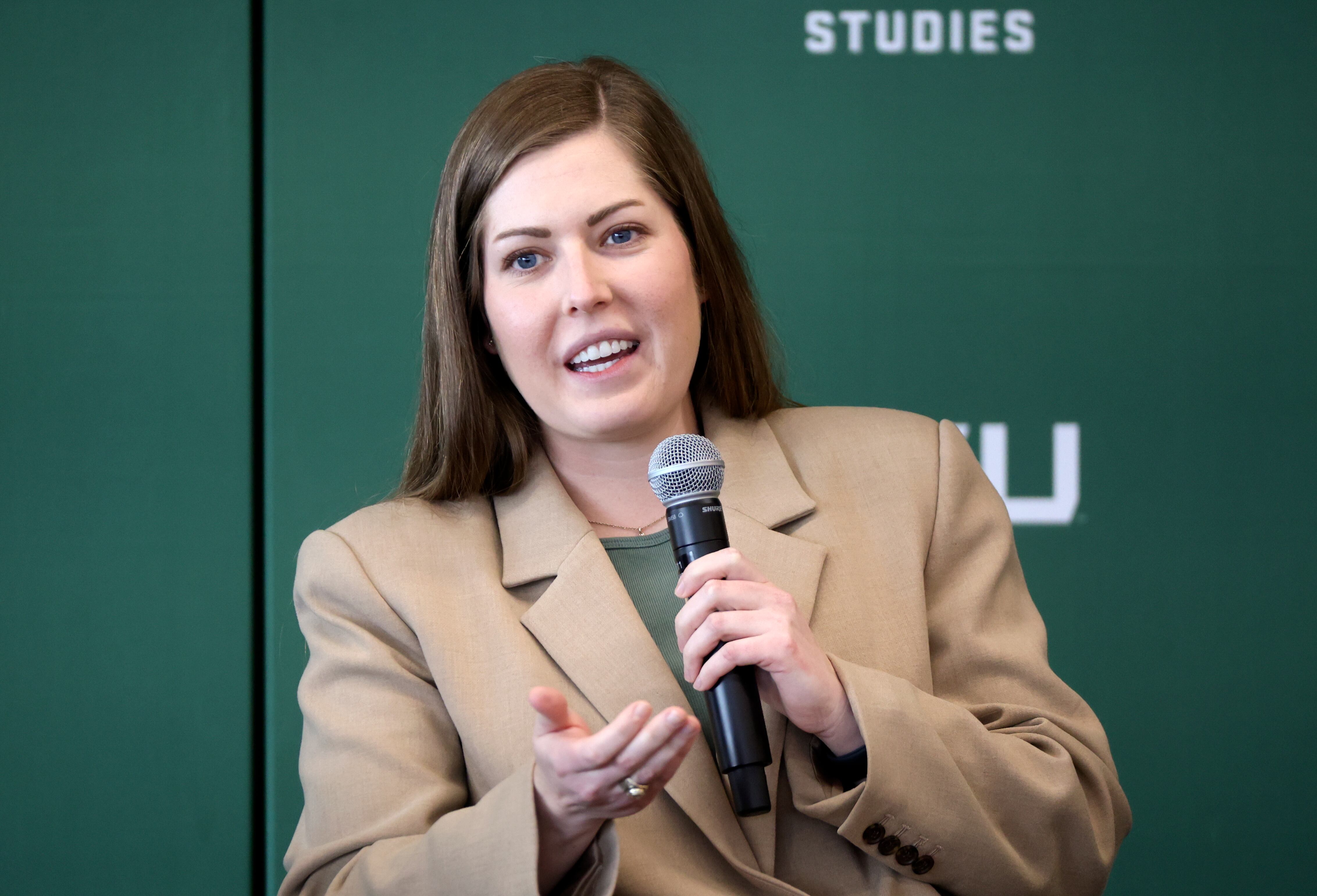 Erin Smith, First Liberty Institute associate counsel, speaks on a panel discussion about religion in public charter schools during the First Amendment Conference, hosted by Utah Valley University’s Center for Constitutional Studies, at UVU in Orem on Thursday.