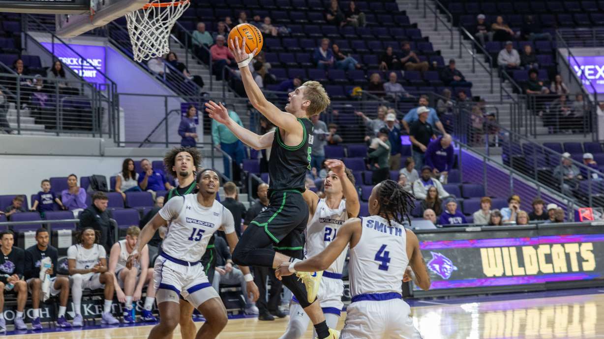 Utah Valley's Tanner Toolson drives to the rim against Abilene Christian during a Wester Athletic Conference men's basketball game, Thursday, March 6, 2025 in Abilene, Texas.