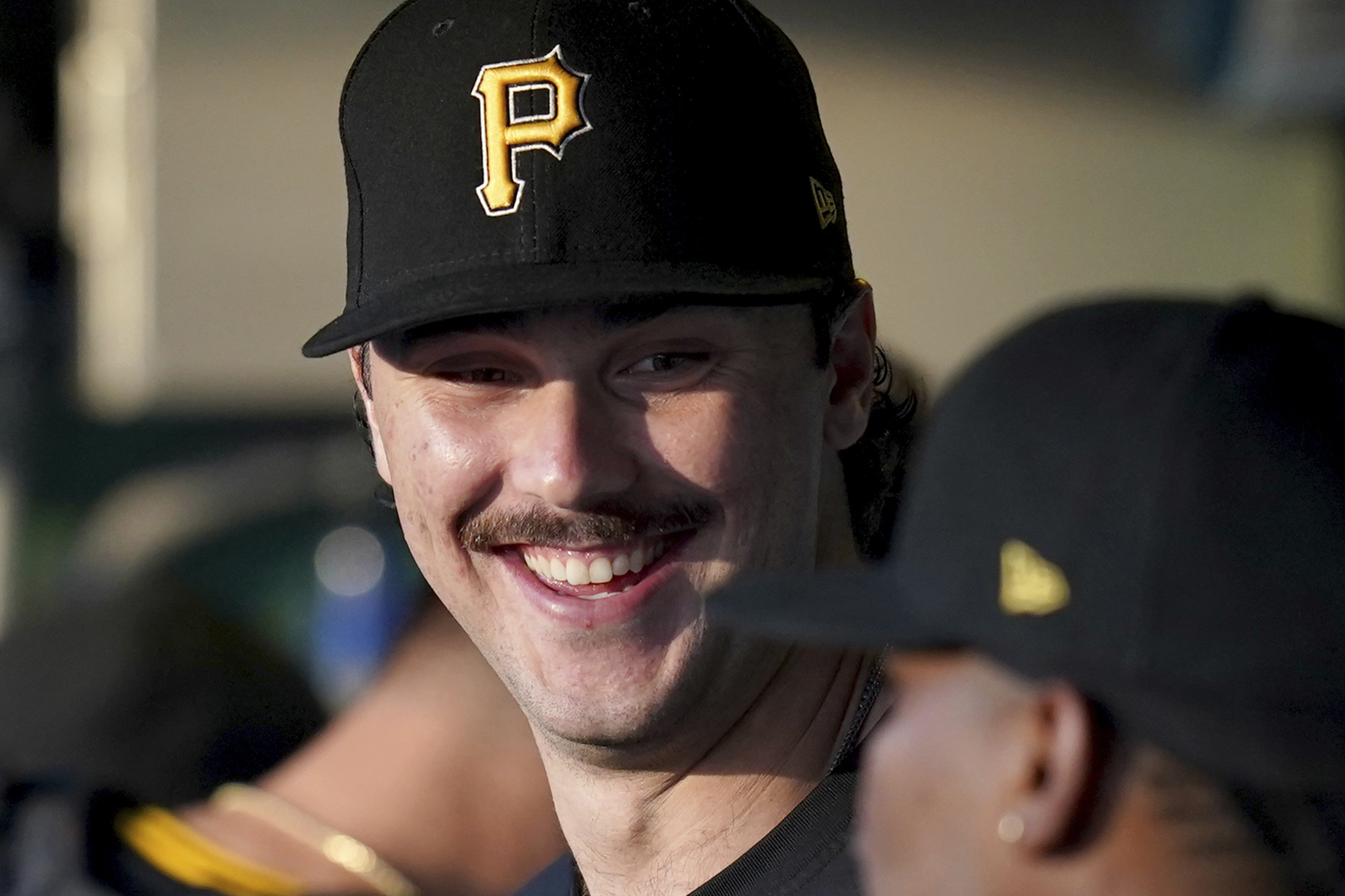 FILE - Pittsburgh Pirates' Paul Skenes stands in the dugout before a baseball game against the Miami Marlins Tuesday, Sept. 10, 2024, in Pittsburgh. 