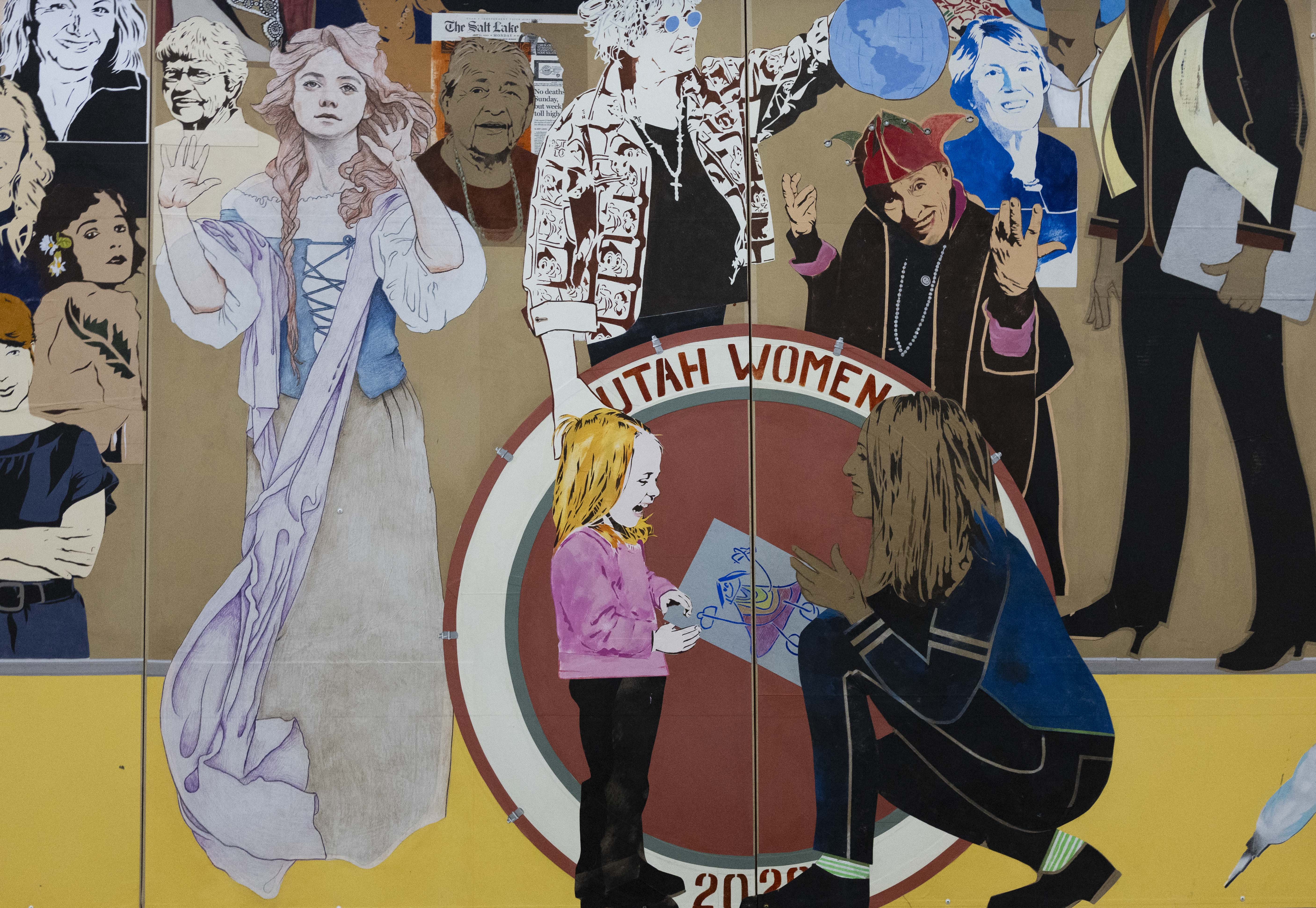 The central panel of the Utah Women Mural during its unveiling at Salt Lake Community College’s South City Campus in Salt Lake City on Thursday.