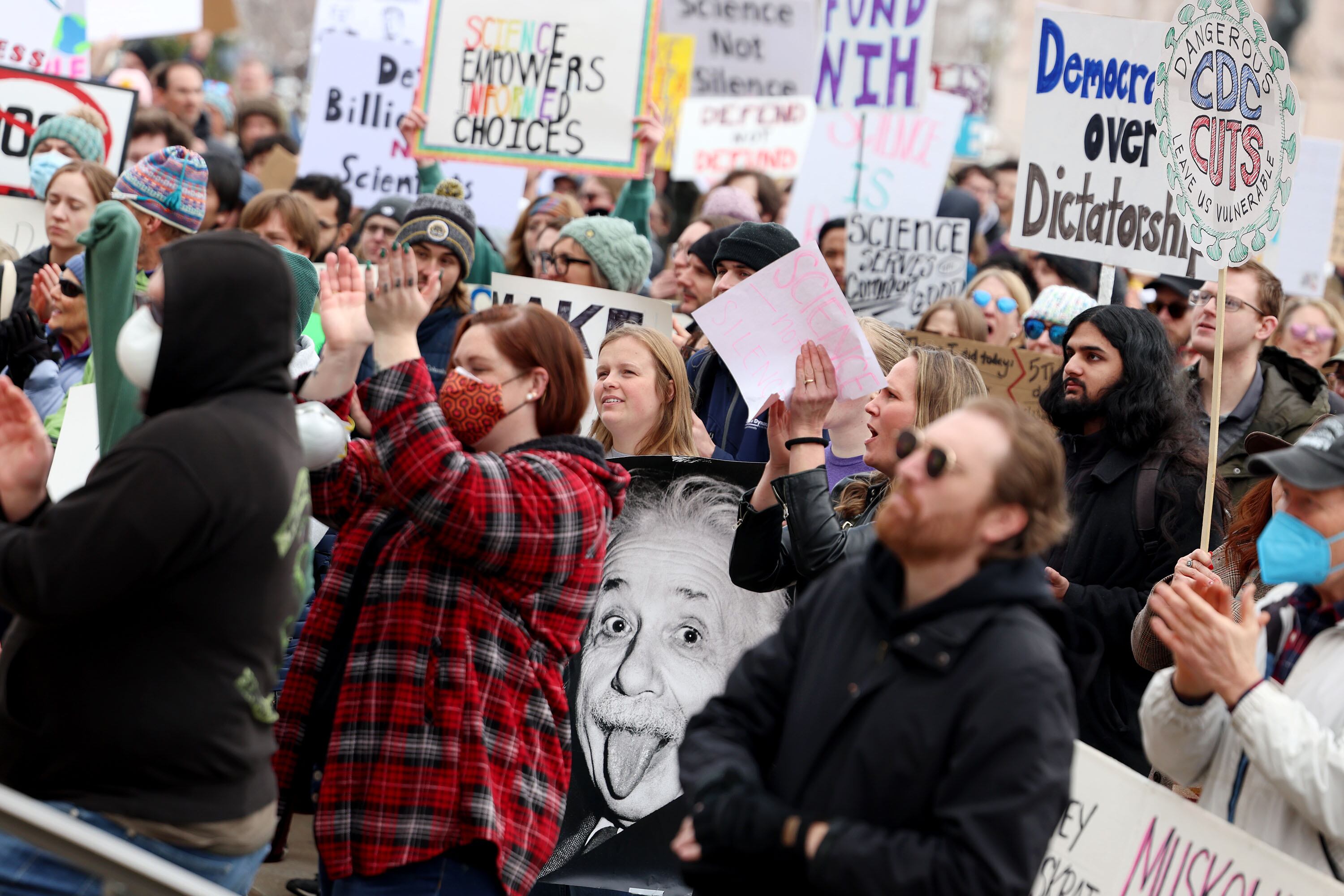 Proponents of American scientific research and enterprise attend a Stand Up for Science rally at the Capitol in Salt Lake City on Friday.