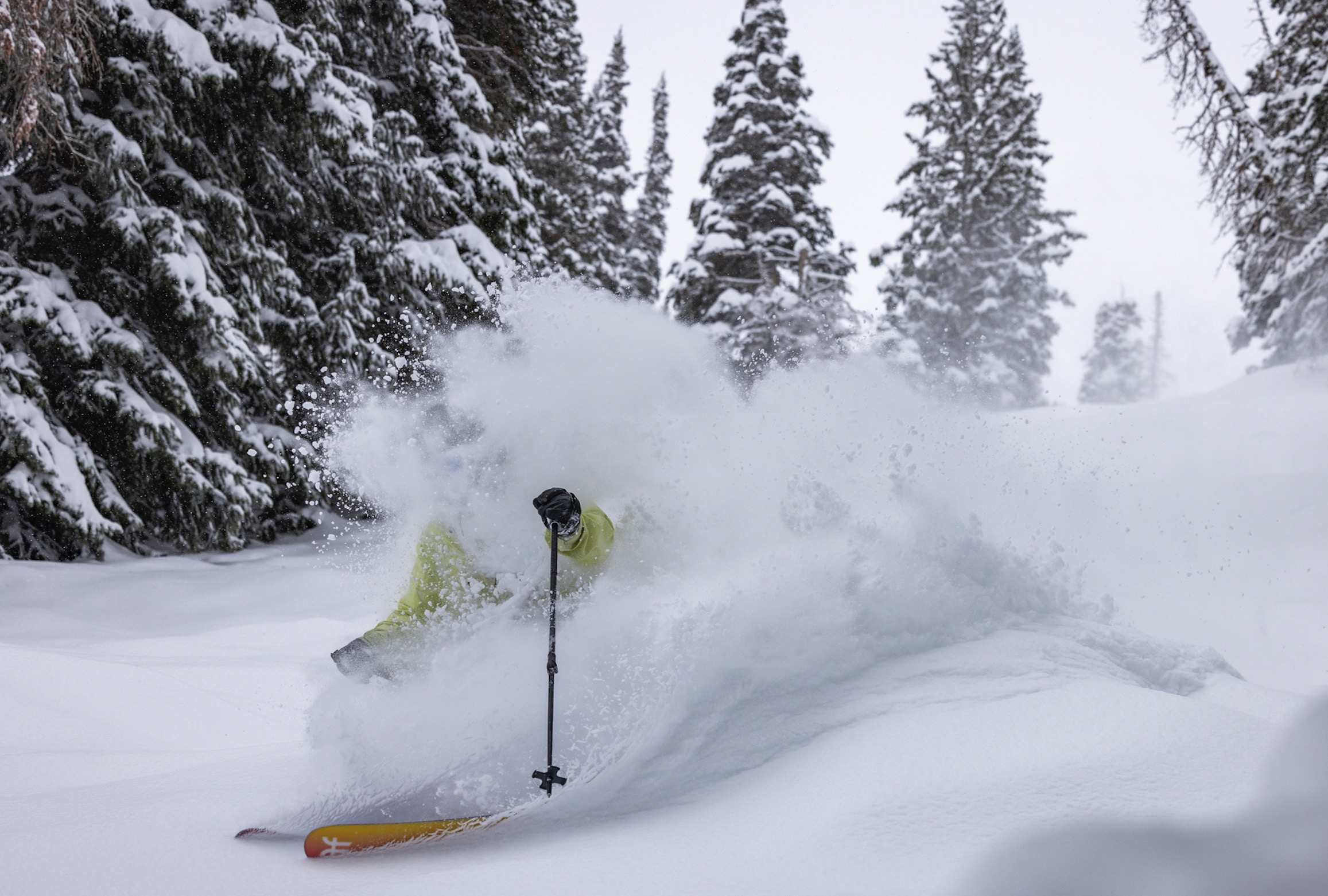 A skier enjoys fresh powder at Alta Ski Area on Thursday. Alta reported it has received over 400 inches of snowfall this season, making it one of the few in North America to do so this year.