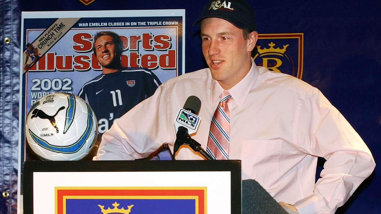 Clint Mathis is introduced as a new soccer player acquisition for Real Salt Lake at the Hard Rock Cafe in Salt Lake City, Utah on January 6, 2004.