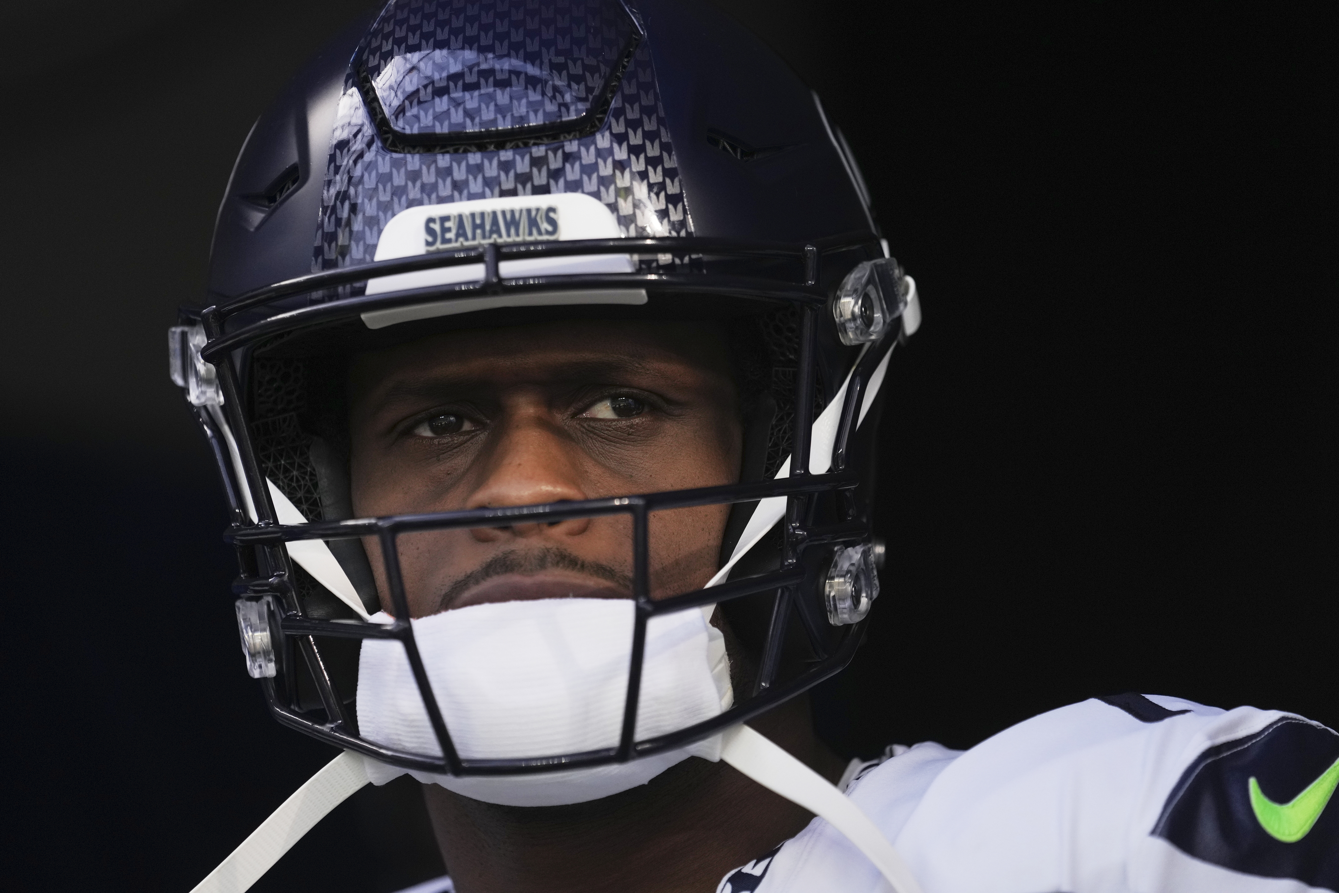 FILE - Seattle Seahawks quarterback Geno Smith prepares to enter the field before an NFL football game against the Los Angeles Rams, on Jan. 5, 2025, in Inglewood, Calif. 