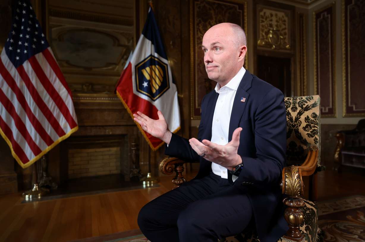 Gov. Spencer Cox answers questions during an interview on the final day of the legislative session at the Capitol in Salt Lake City on Friday.