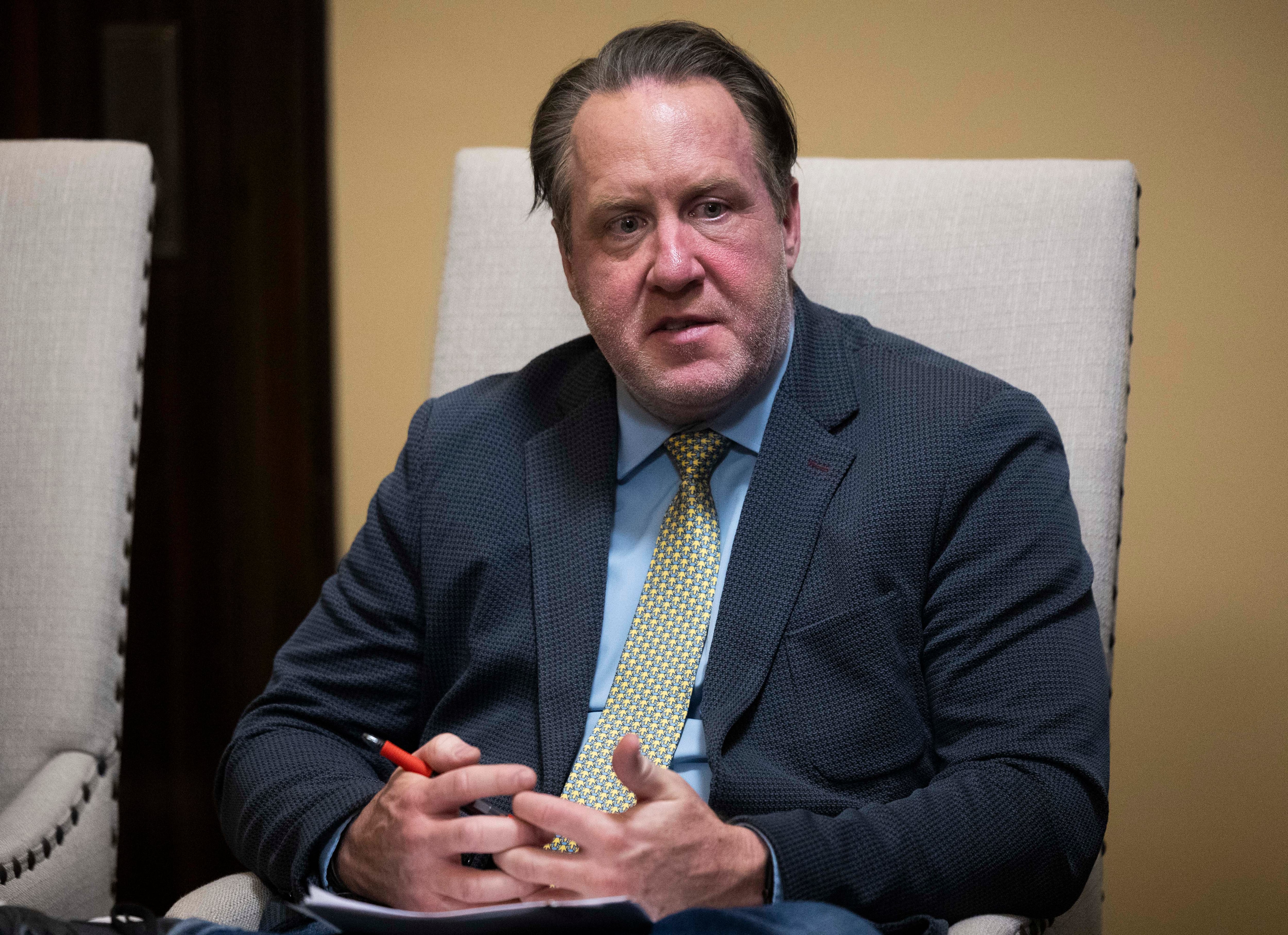 House Majority Leader Jefferson Moss, R-Saratoga Springs, answers questions asked by the media, in House Speaker Mike Schultz’s office at the Capitol in Salt Lake City on Friday.