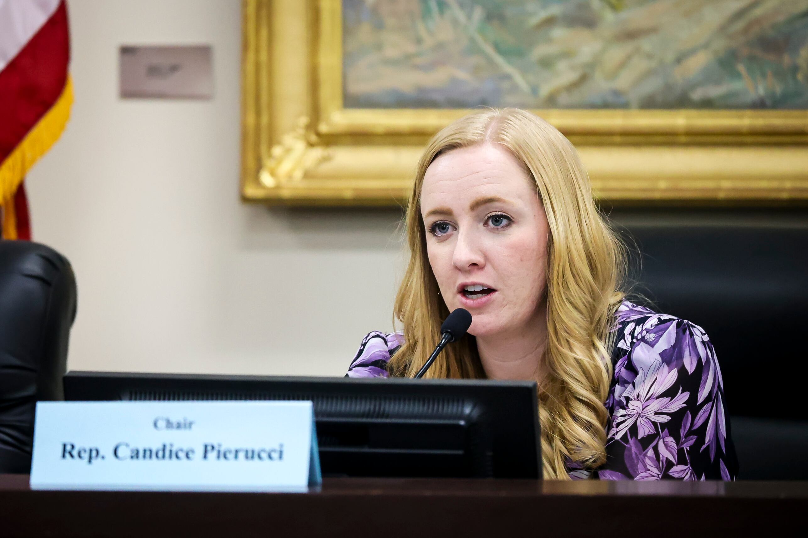 Majority Caucus Manager Rep. Candice Pierucci, R-Herriman, speaks during a House Education Committee meeting concerning HB77, which would limit the kinds of flags public school teachers can display in their classrooms, held in the East Senate Building of the Capitol in Salt Lake City on Feb. 13.
