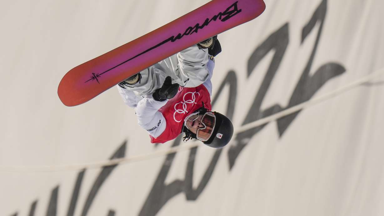 FILE - Japan's Ayumu Hirano competes during the men's halfpipe finals at the 2022 Winter Olympics, Feb. 11, 2022, in Zhangjiakou, China.