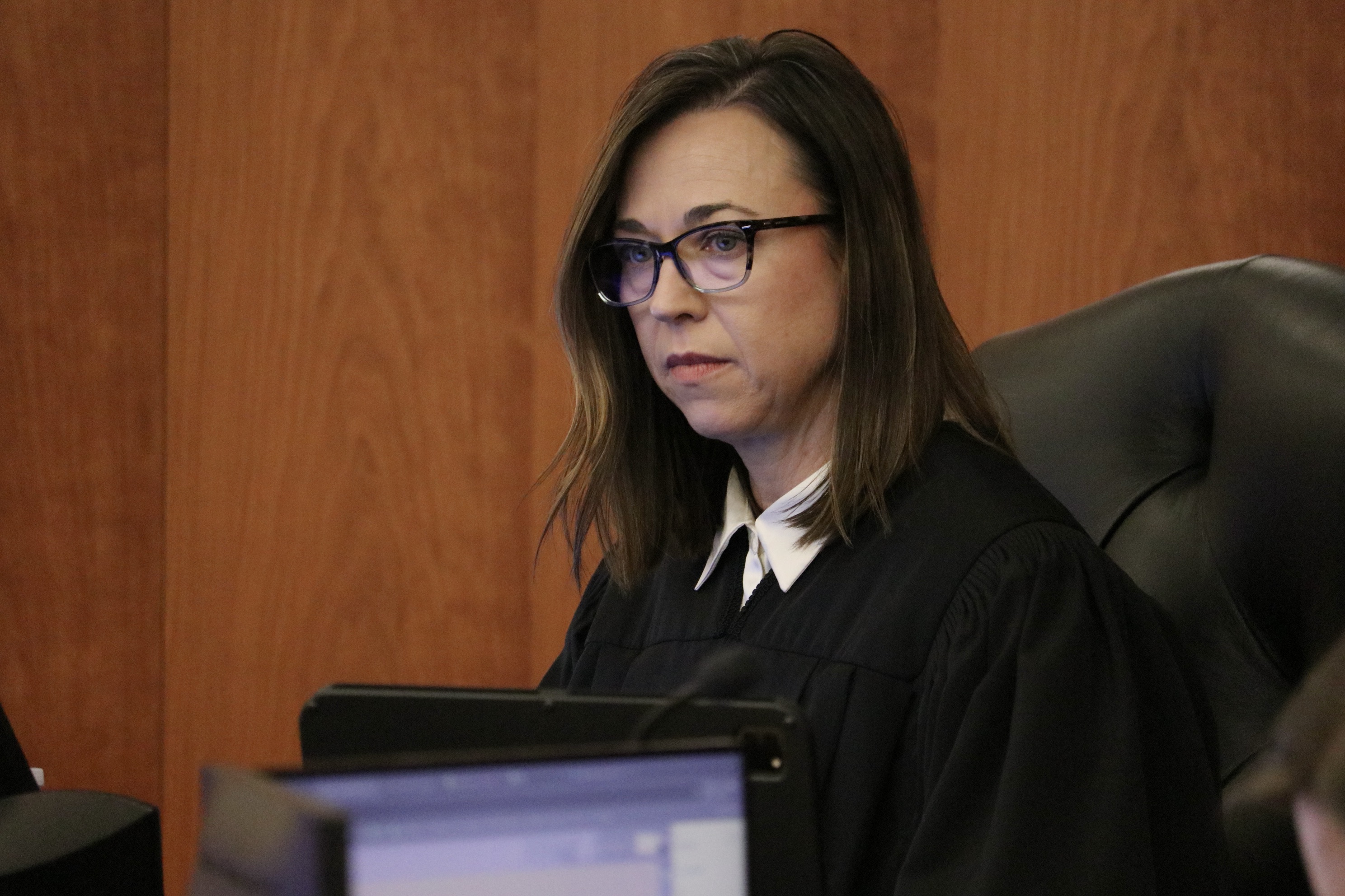 Judge Jennifer Valencia presides over an evidentiary hearing on March 7 in Farmington's Second District Court. She issued a ruling Wednesday denying dismissal of Alan Brower Bassett's sexual abuse case.