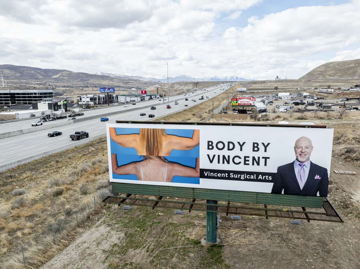 A billboard for Vincent Surgical Arts is posted along I-15 in Lehi on Tuesday, March 4.