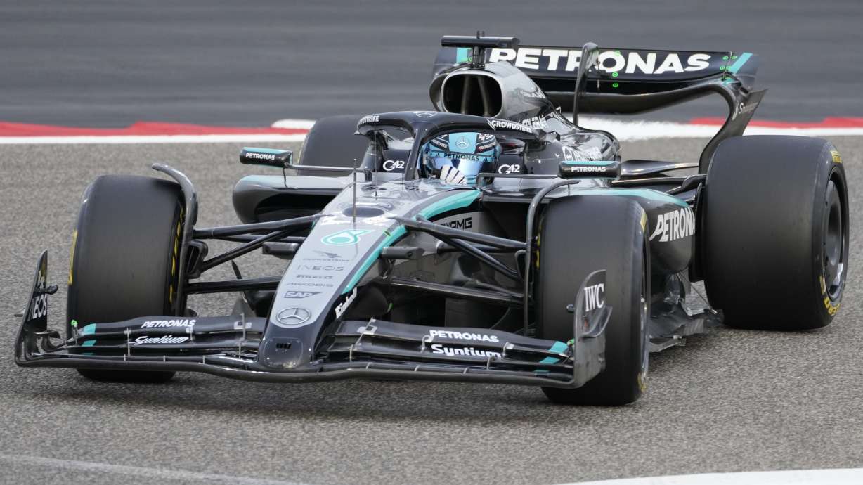Mercedes driver George Russell of Britain in action during a Formula One pre-season test at the Bahrain International Circuit in Sakhir, Bahrain, Friday, Feb. 28, 2025.