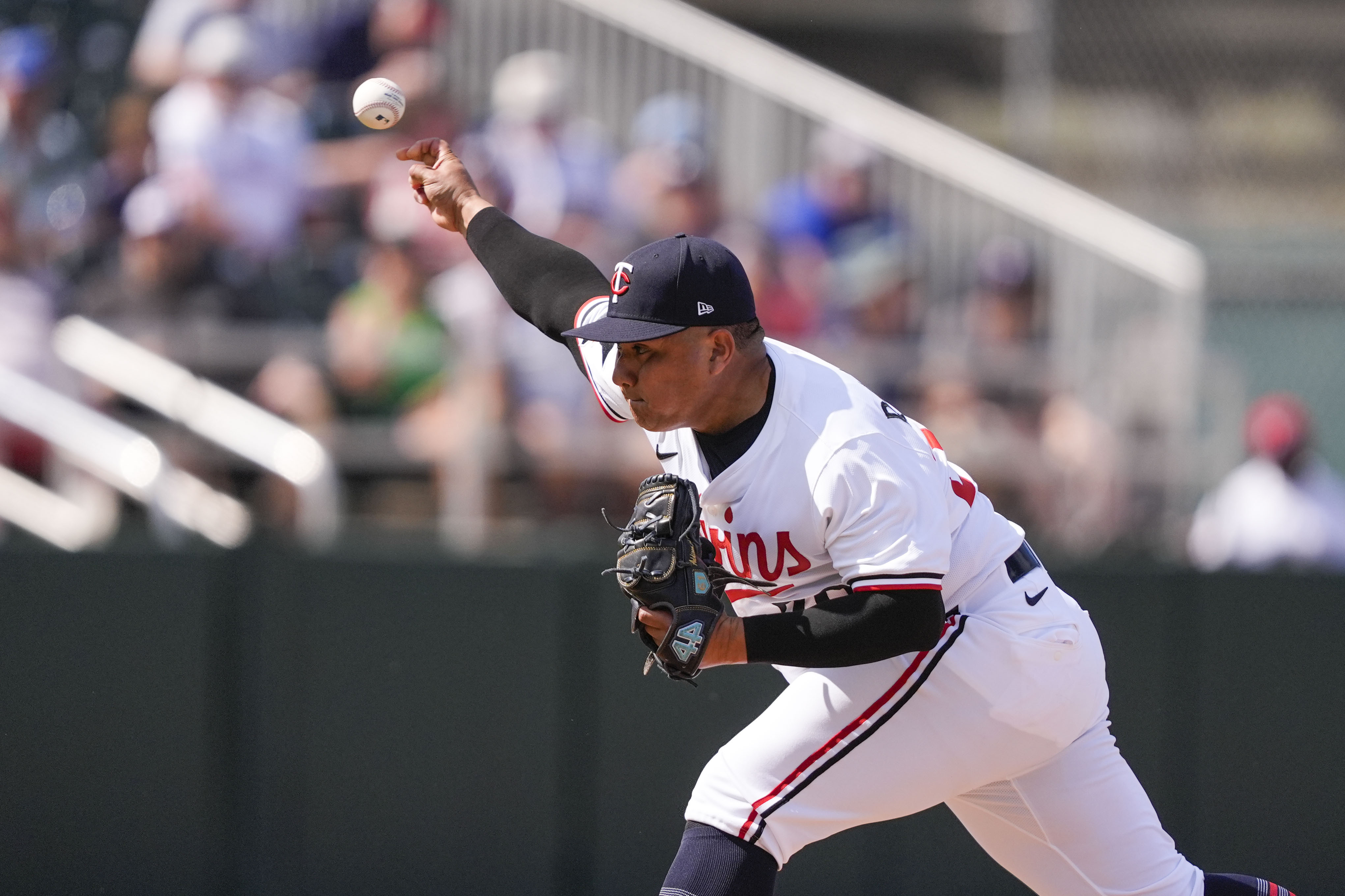 Minnesota Twins pitcher Erasmo Ramirez delivers in the fourth inning of a spring training baseball game against the Pittsburgh Pirates in Fort Myers, Fla., Thursday, Feb. 27, 2025.