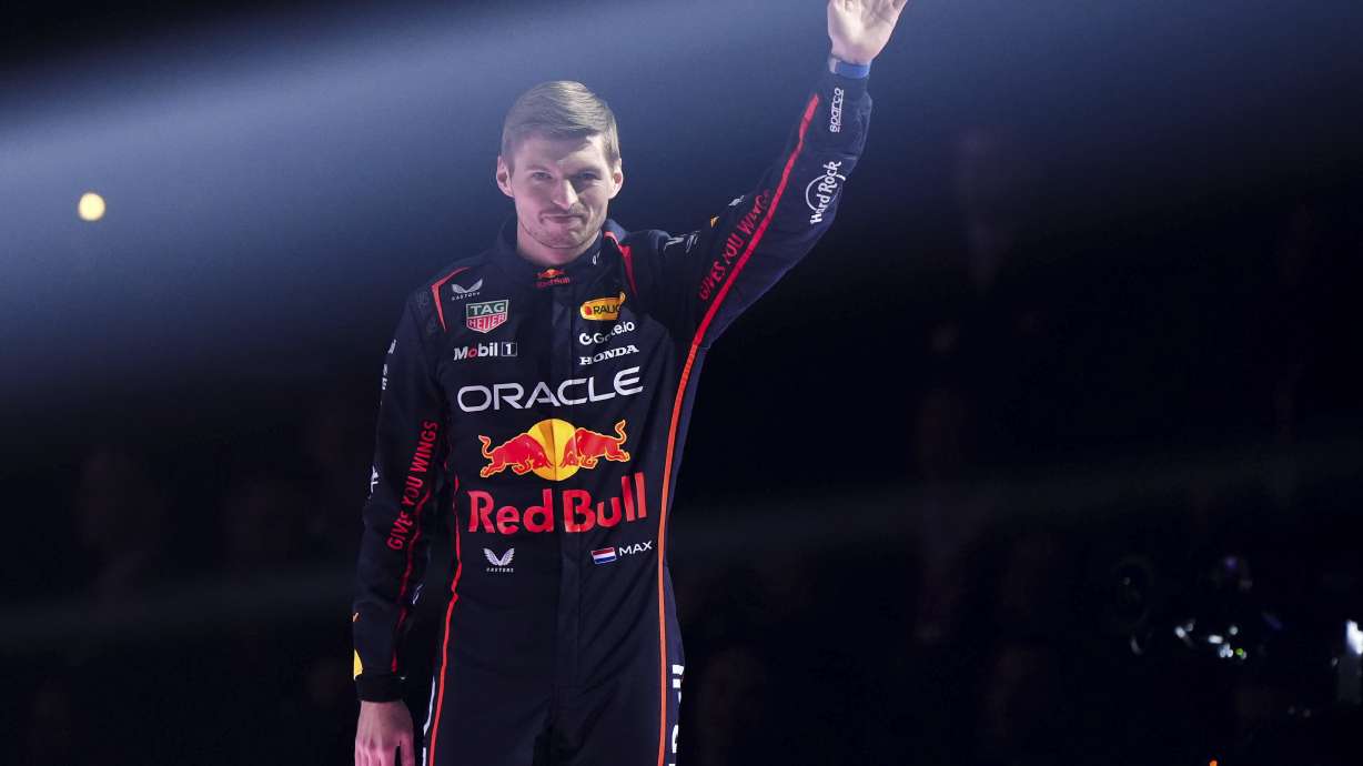 Red Bull driver Max Verstappen waves during the F1 75 Live event at the O2 arena in London, England, Tuesday, Feb. 18, 2025.