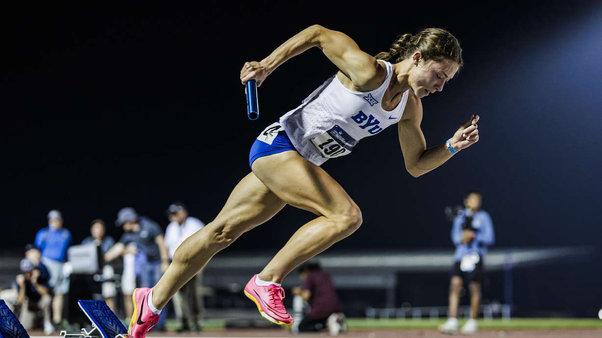 BYU's Sami Oblad competes in the NCAA West Prelims at Fayetteville, Arkansas, May 25, 2024. Now healthy, Oblad has become a rising star for the Cougars track team this season.