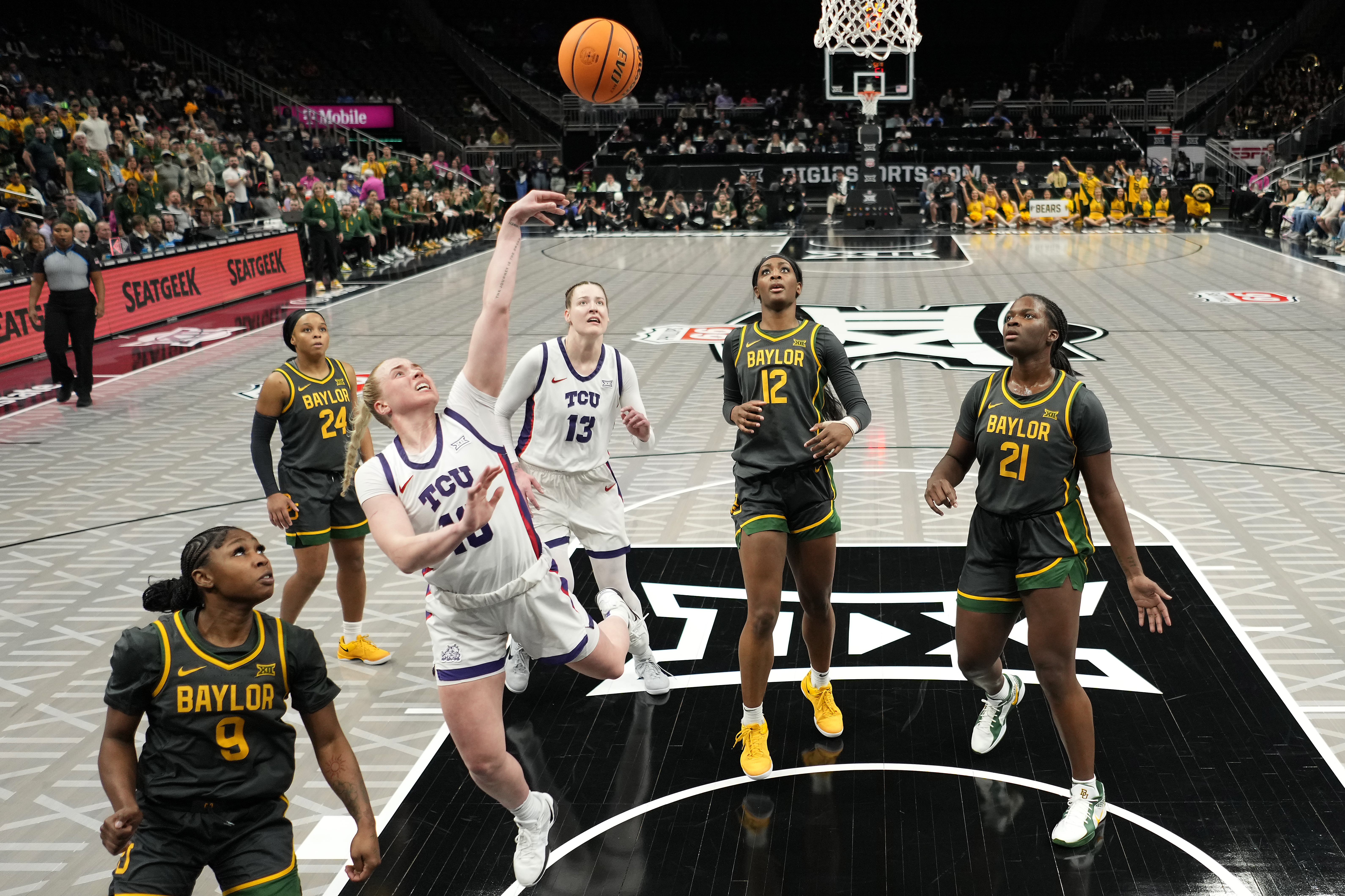 TCU guard Hailey Van Lith (10) puts up a shot during the second half of an NCAA college basketball game against Baylor for the Big 12 women's tournament championship Sunday, March 9, 2025, in Kansas City, Mo. 