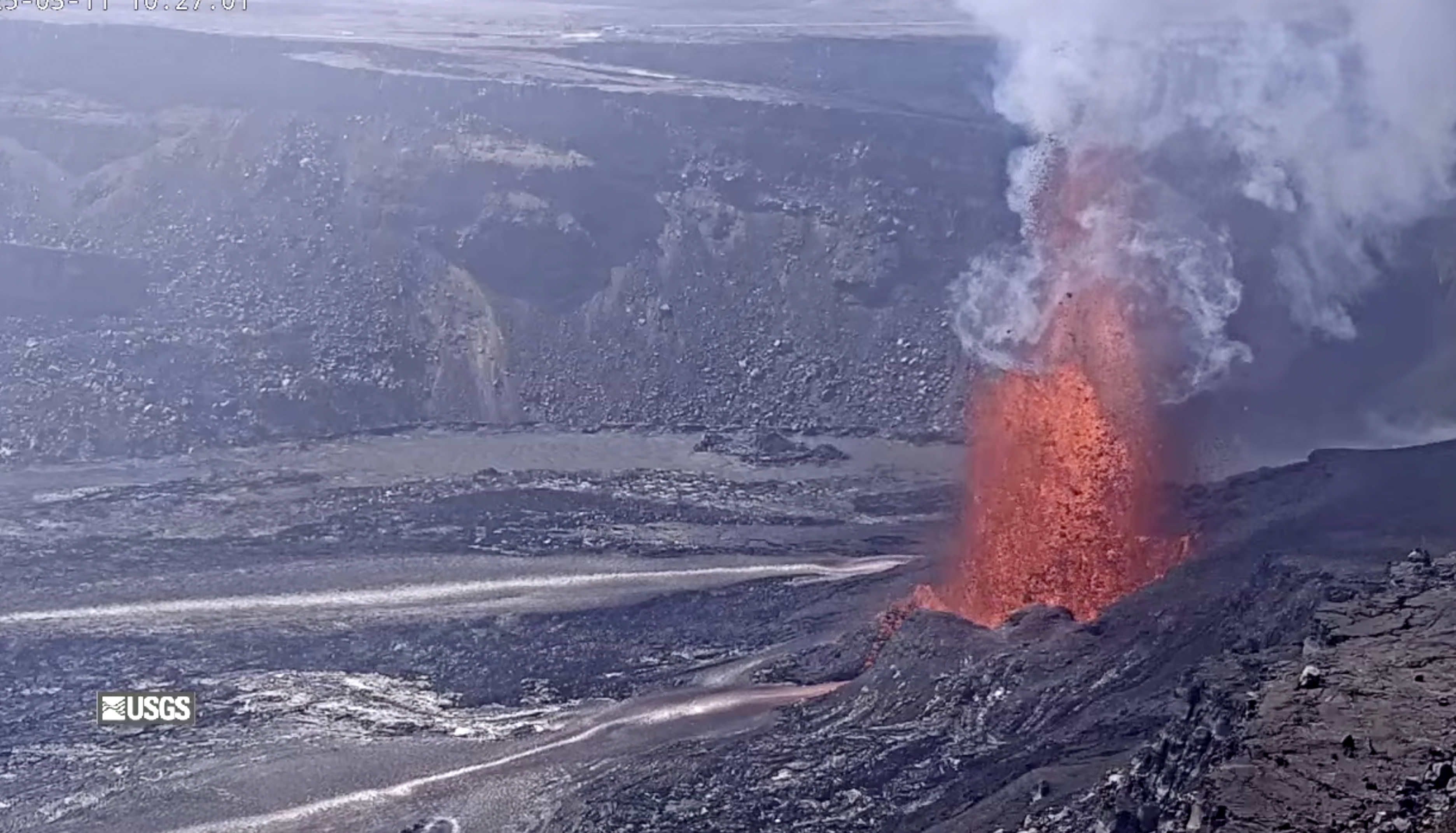 Webcam footage shows lava fountains of an ongoing eruption of the Kilauea volcano at Hawaii Volcanoes National Park on Tuesday.