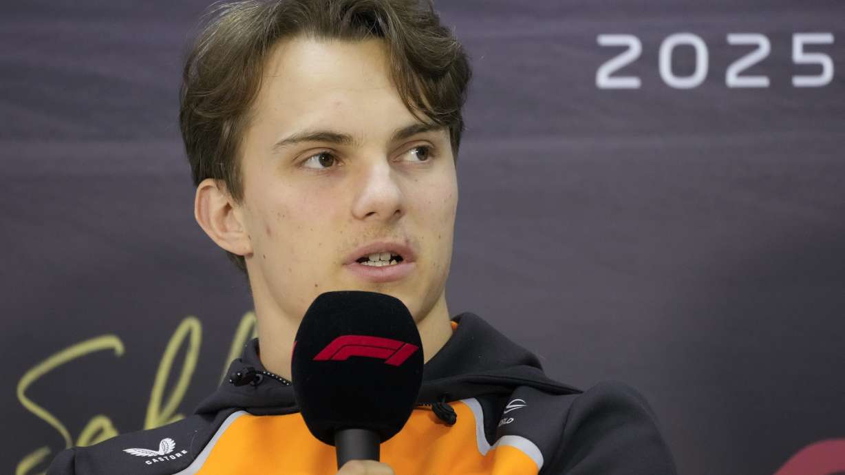 McLaren driver Oscar Piastri of Australia talks at a press conference during a Formula One pre-season test at the Bahrain International Circuit in Sakhir, Bahrain, Friday, Feb. 28, 2025.