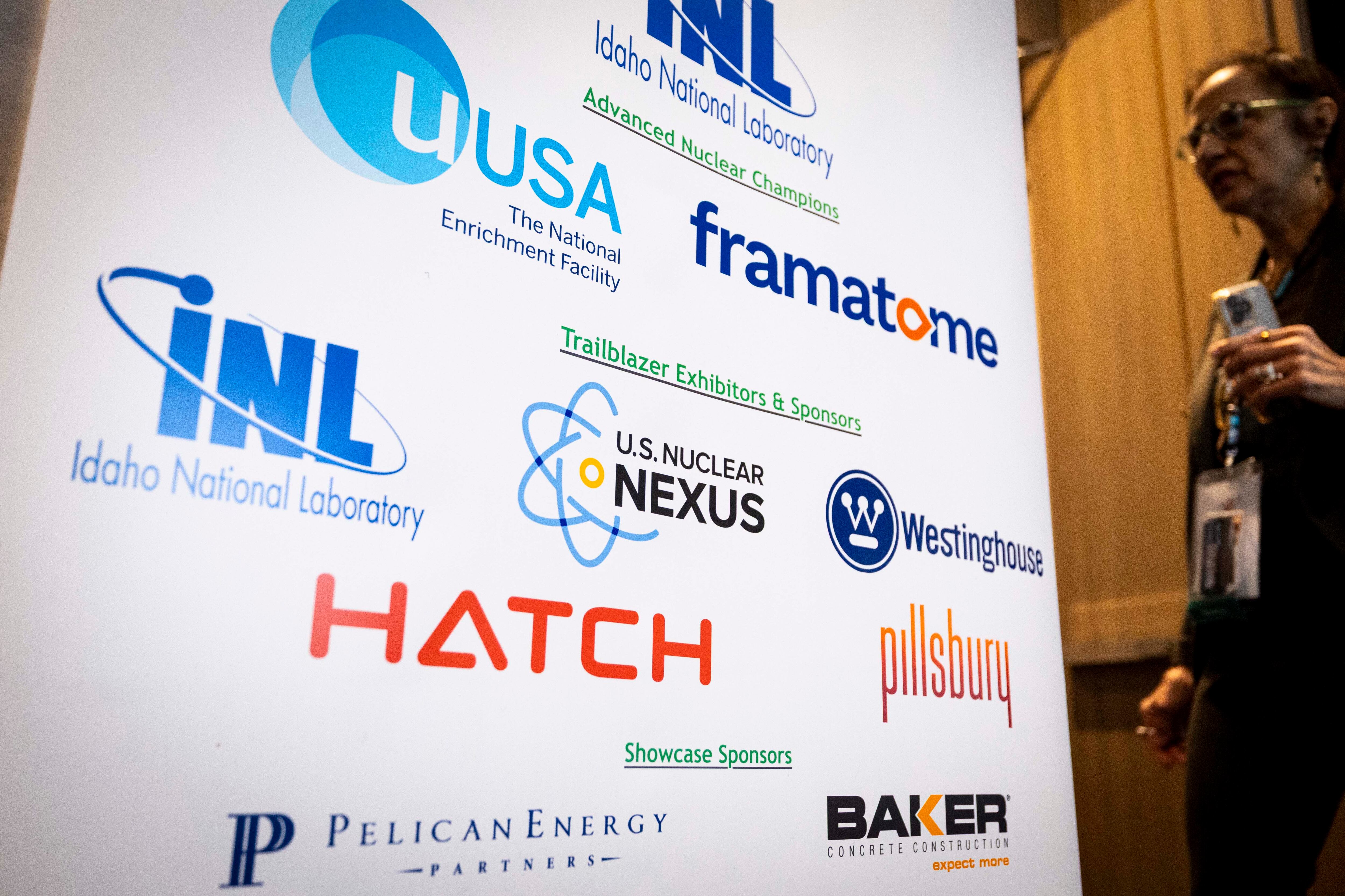 Signage, including the U.S. Nuclear Nexus logo, is displayed during The Advanced Reactors Summit XII and Technology Trailblazers Showcase held by the U.S. Nuclear Industry Council at the Hyatt Regency Salt Lake City in Salt Lake City on Feb. 18.