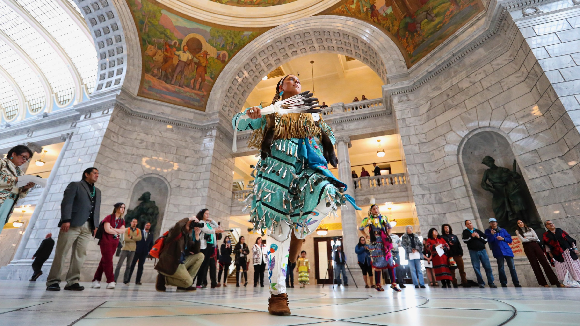 Tayler Gutierrez of Sandy dances in support of a bill to create the Murdered and Missing Indigenous Women and Girls Task Force in Salt Lake City on March 3, 2020. A bill to extend the task force's functions failed in the session.