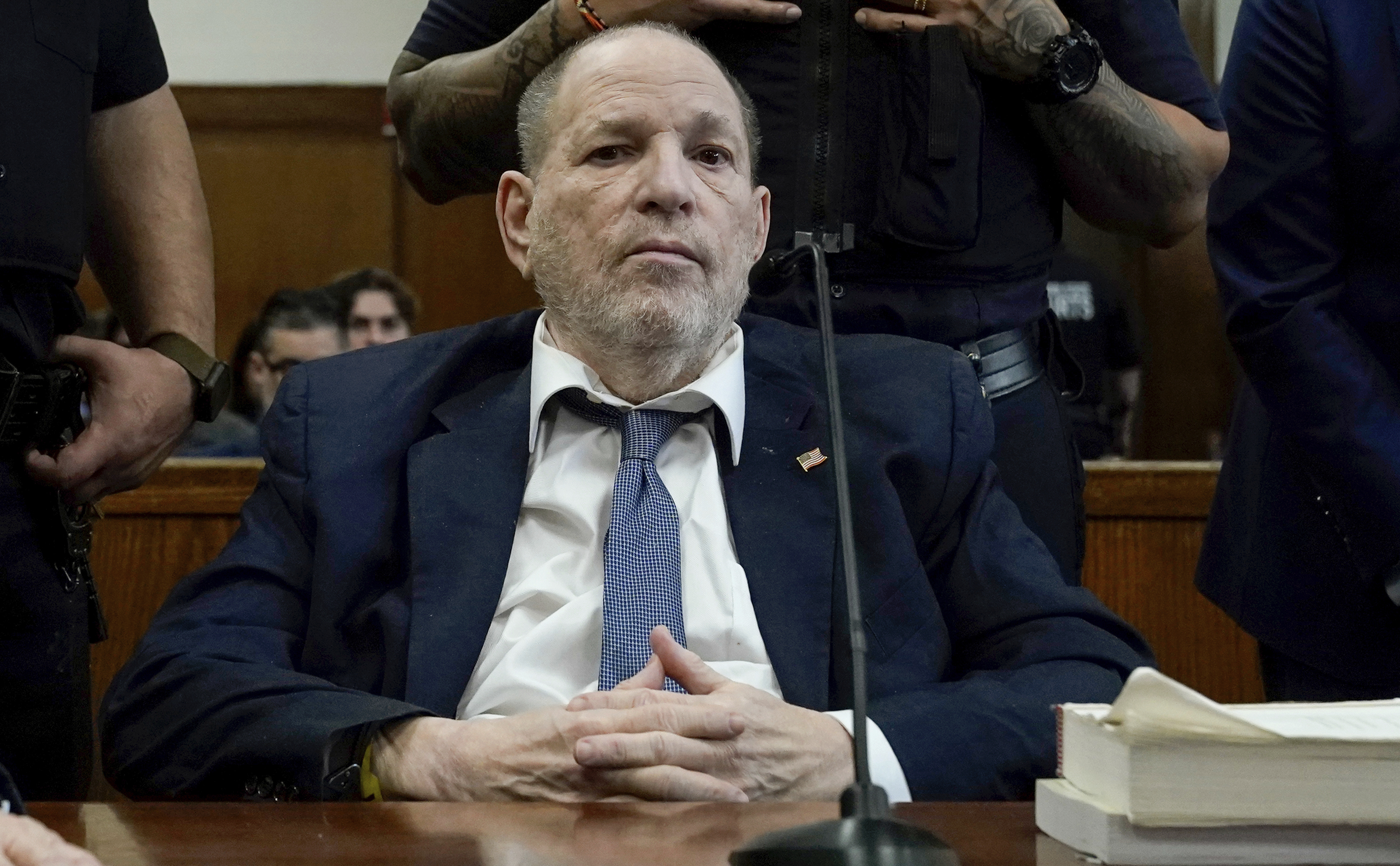 Former film producer Harvey Weinstein appears at the State Supreme Court in New York on Jan. 29. A New York Supreme Court judge ruled on a number of outstanding issues ahead of the retrial on Wednesday.