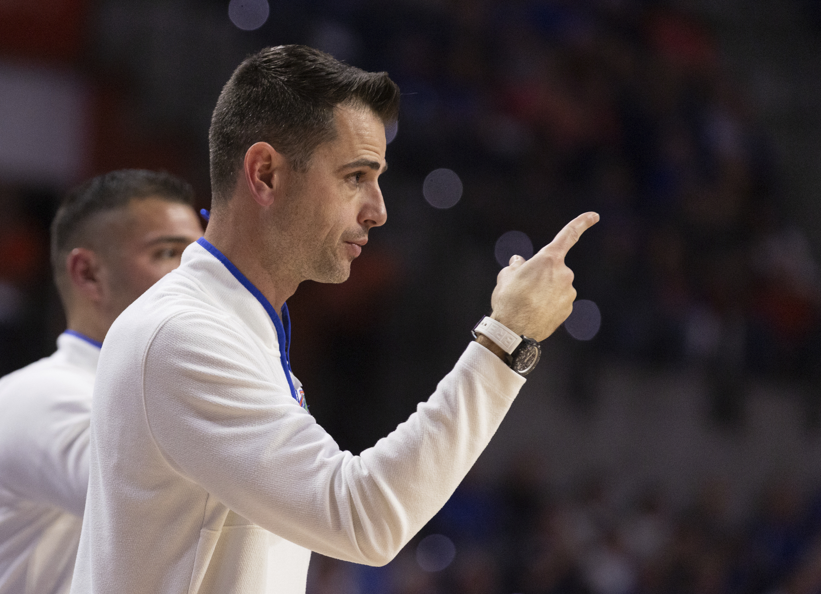 Florida head coach Todd Golden reacts during the second half of an NCAA college basketball game against Mississippi, Saturday, March 8, 2025, in Gainesville, Fla. 