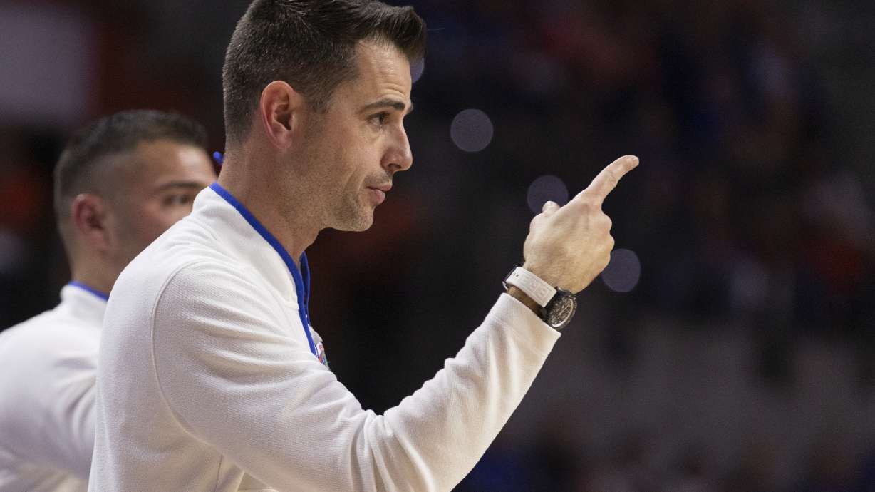 Florida head coach Todd Golden reacts during the second half of an NCAA college basketball game against Mississippi, Saturday, March 8, 2025, in Gainesville, Fla.