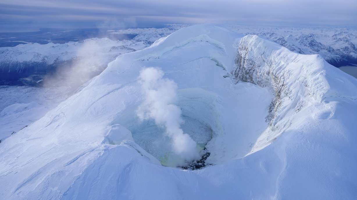 The summit of Mount Spurr on Oct. 24, 2024, in Alaska. Mount Spurr is showing new signs of unrest, with experts saying the likelihood of an eruption in the next few weeks or months has increased.