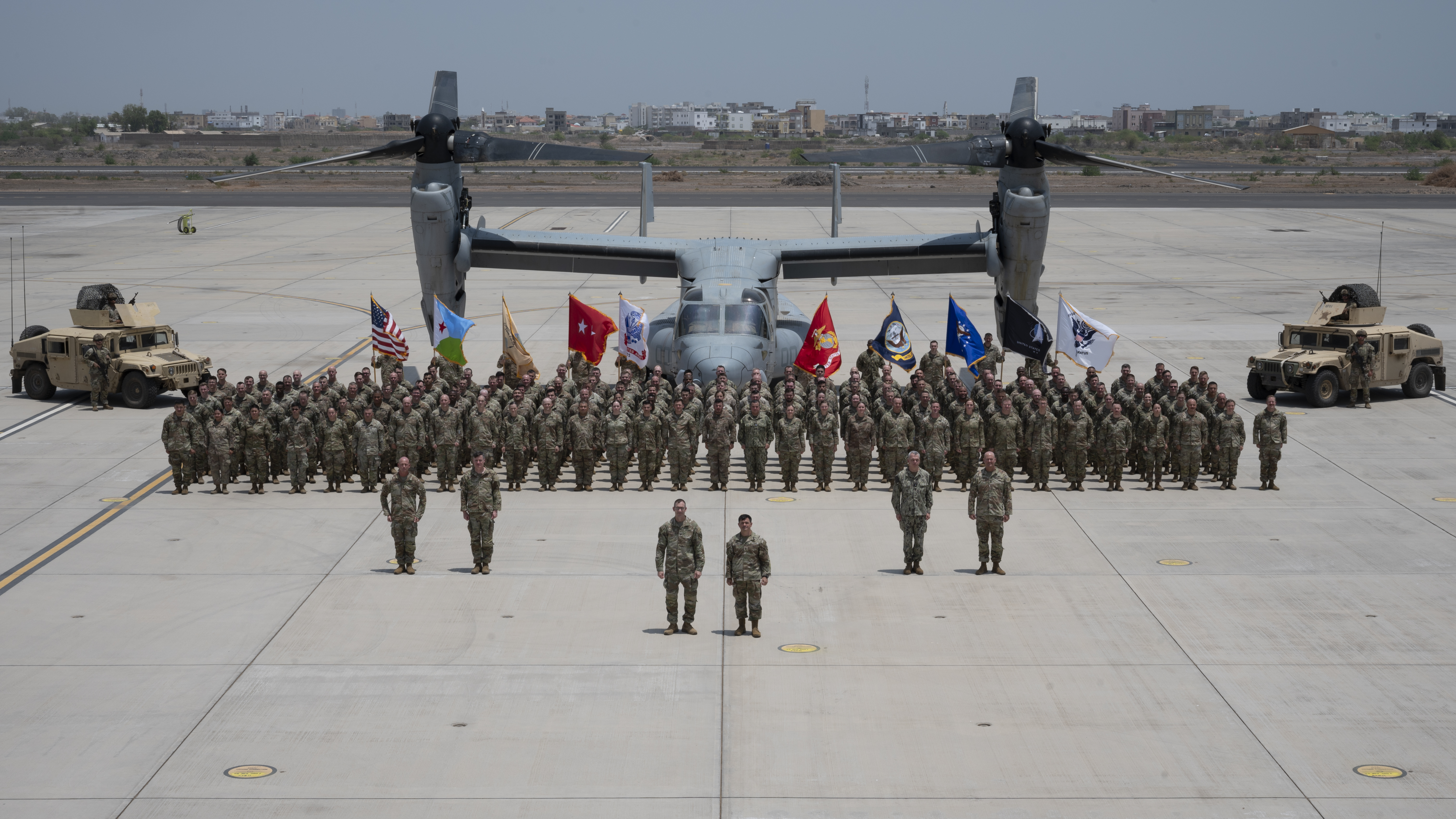 Horn of Africa leadership with the 204th Maneuver Enhancement Brigade on Sept. 7, 2024, in Djibouti, Africa. A Utah National Guard member deployed there at the time was secretly recorded by her supervisor while changing.