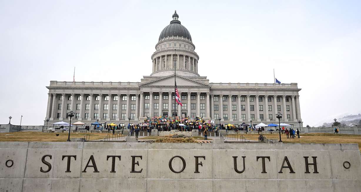 Hundreds turn out for a public lands rally at the Capitol in Salt Lake City on Jan. 11.