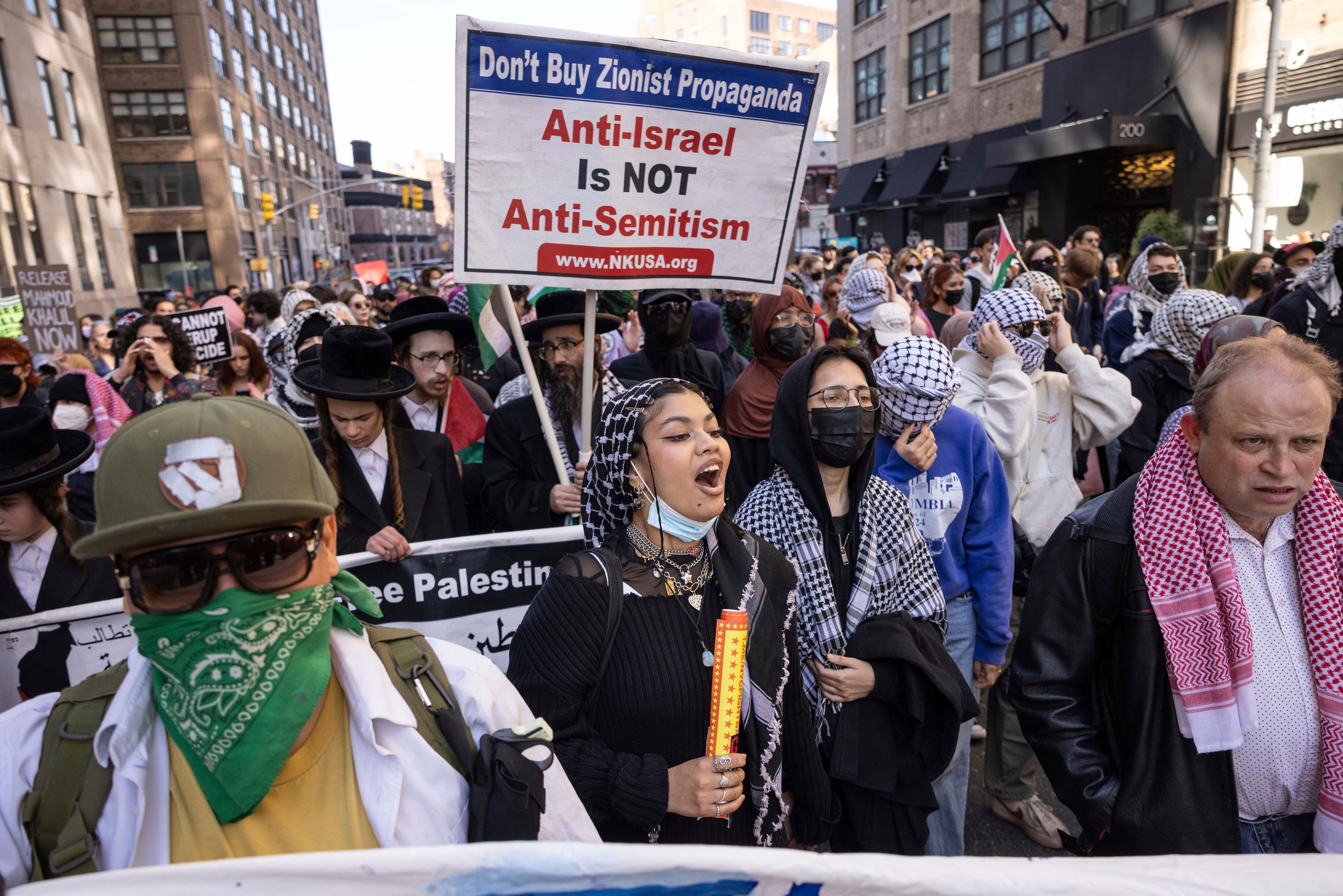 Protesters demonstrate in support of Palestinian activist Mahmoud Khalil at Washington Square Park, Tuesday in New York.