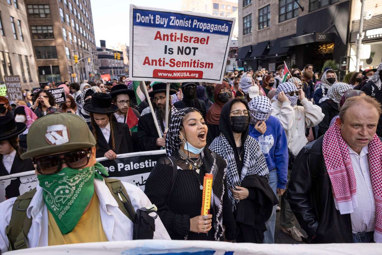 Protesters demonstrate in support of Palestinian activist Mahmoud Khalil at Washington Square Park, Tuesday in New York.