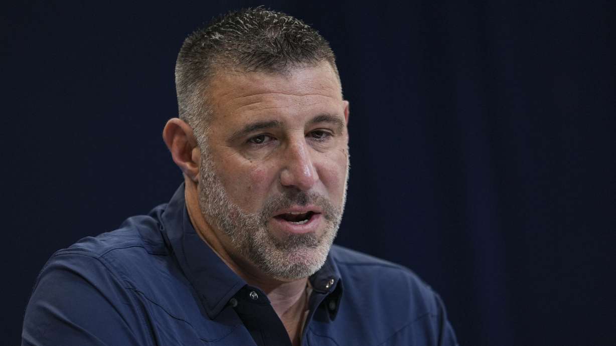 New England Patriots head coach Mike Vrabel speaks during a press conference at the NFL football scouting combine in Indianapolis, Tuesday, Feb. 25, 2025.