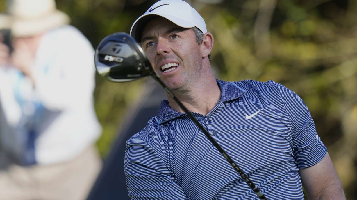 Rory McIlroy watches his tee shot on the 15th hole during the first round of The Players Championship golf tournament Thursday, March 13, 2025, in Ponte Vedra Beach, Fla.