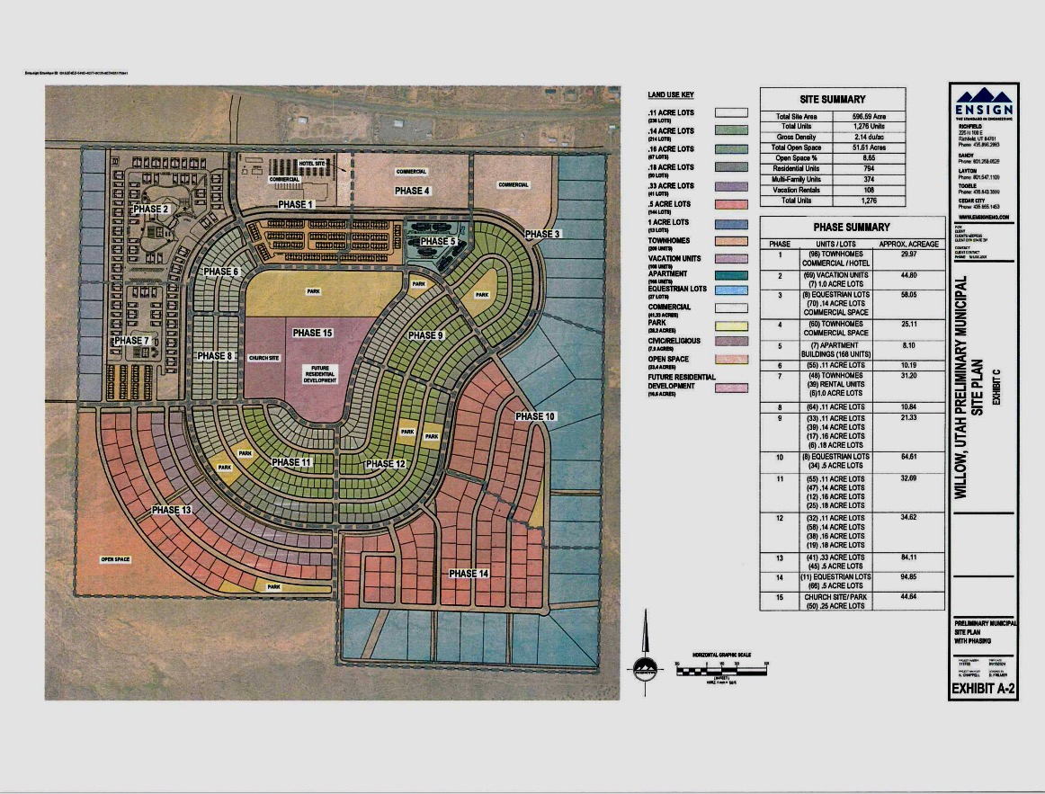 The image shows the boundaries of Willow in Kane County, a proposed city modeled under the parameters of SB258, approved by Utah lawmakers in 2024.