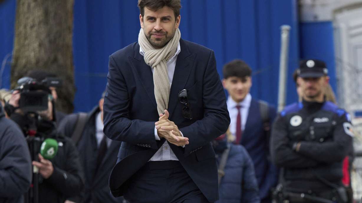 Former soccer player Gerard Pique arrives at the National Court in Majadahonda, Spain, Friday, March 14, 2025.