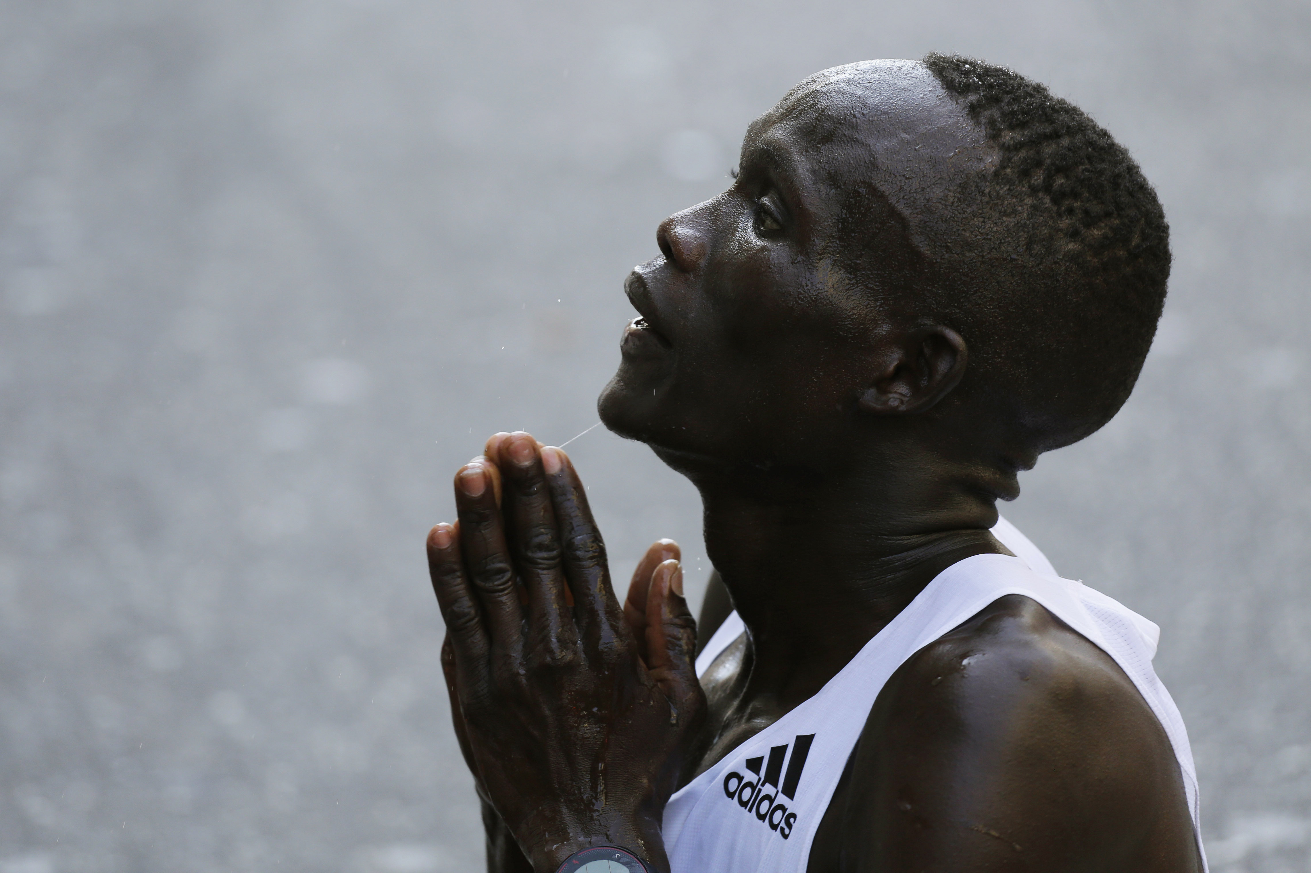 FILE - Kenya's Kibiwott Kandie celebrates after winning the annual Sao Silvestre race in Sao Paulo, Brazil, Tuesday, Dec. 31, 2019.
